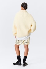 Light Yellow - Oversized Knitted Turtleneck Sweater - 2