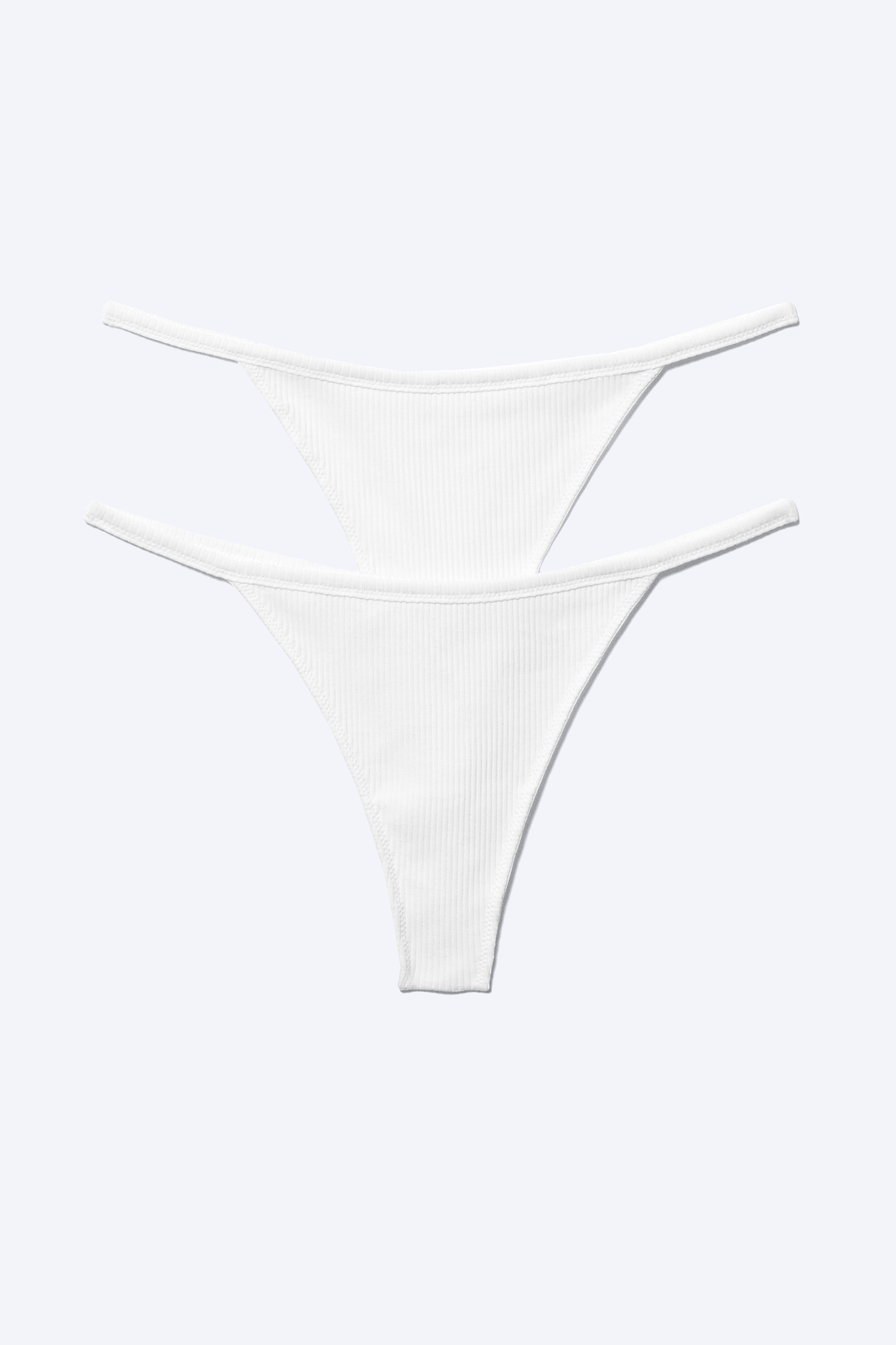 2-pak ribbet tanga-g-strenge med mellemhøj talje - Hvid