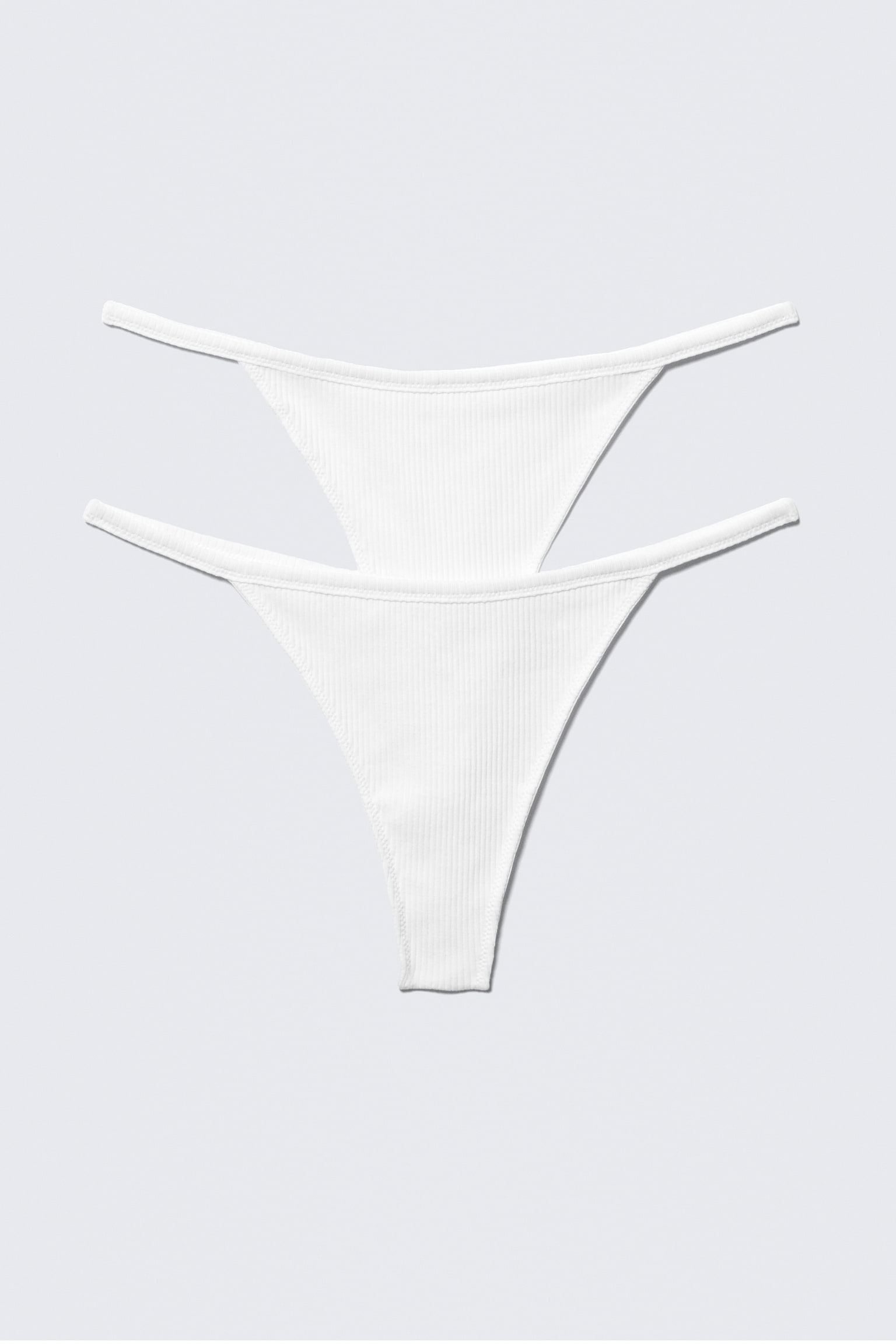Lot de 2 strings tanga côtelés taille mi-haute - Blanc - 2