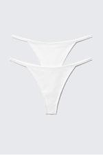 Weiß - 2er-Packung gerippte Tangas mit mittelhohem Bund - 0