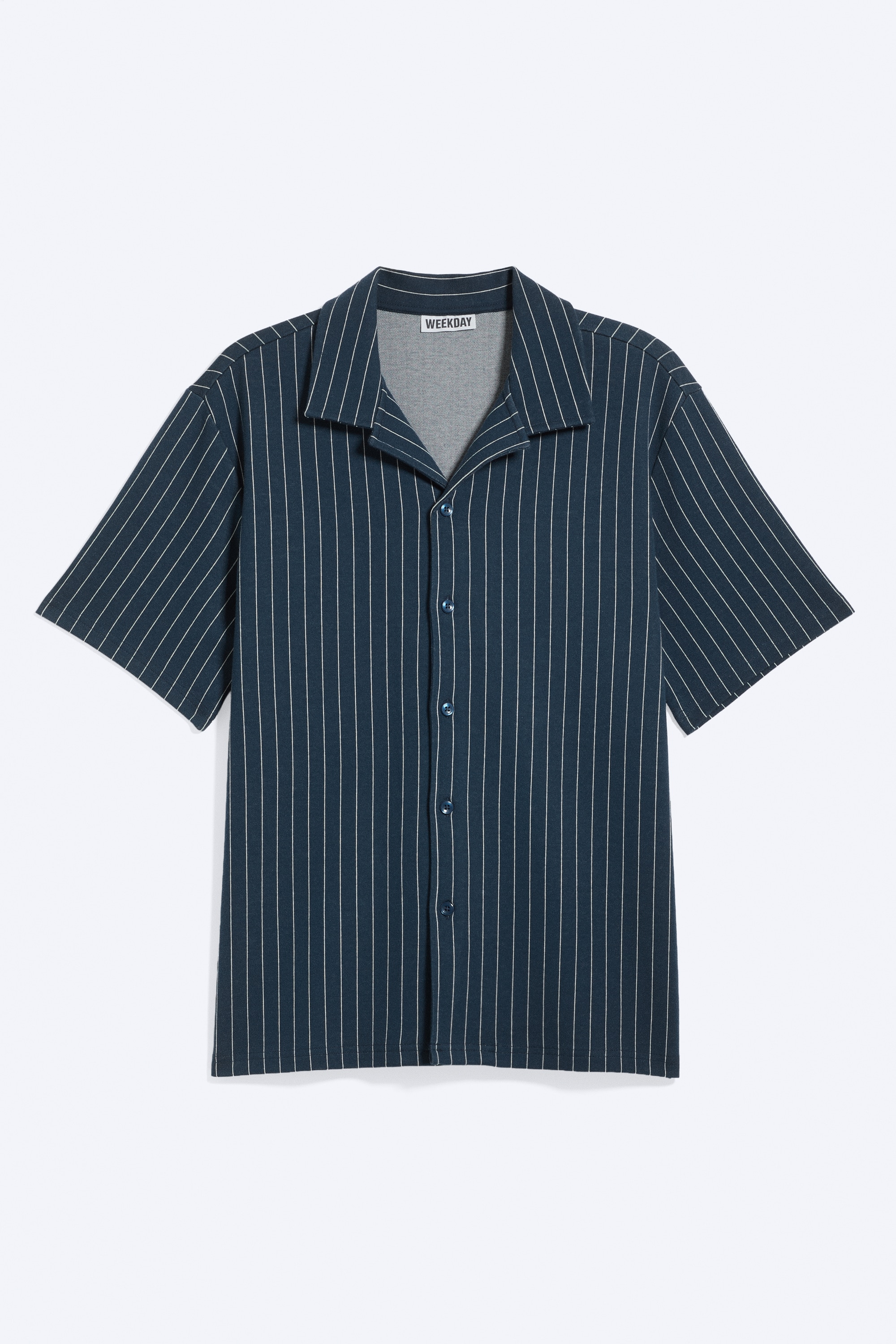 Chemise texturée à manches courtes - Bleu foncé rayé/Taupe cendré clair