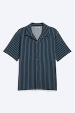 Striped dark Blue - Textured Short-Sleeved Resort Shirt - 0