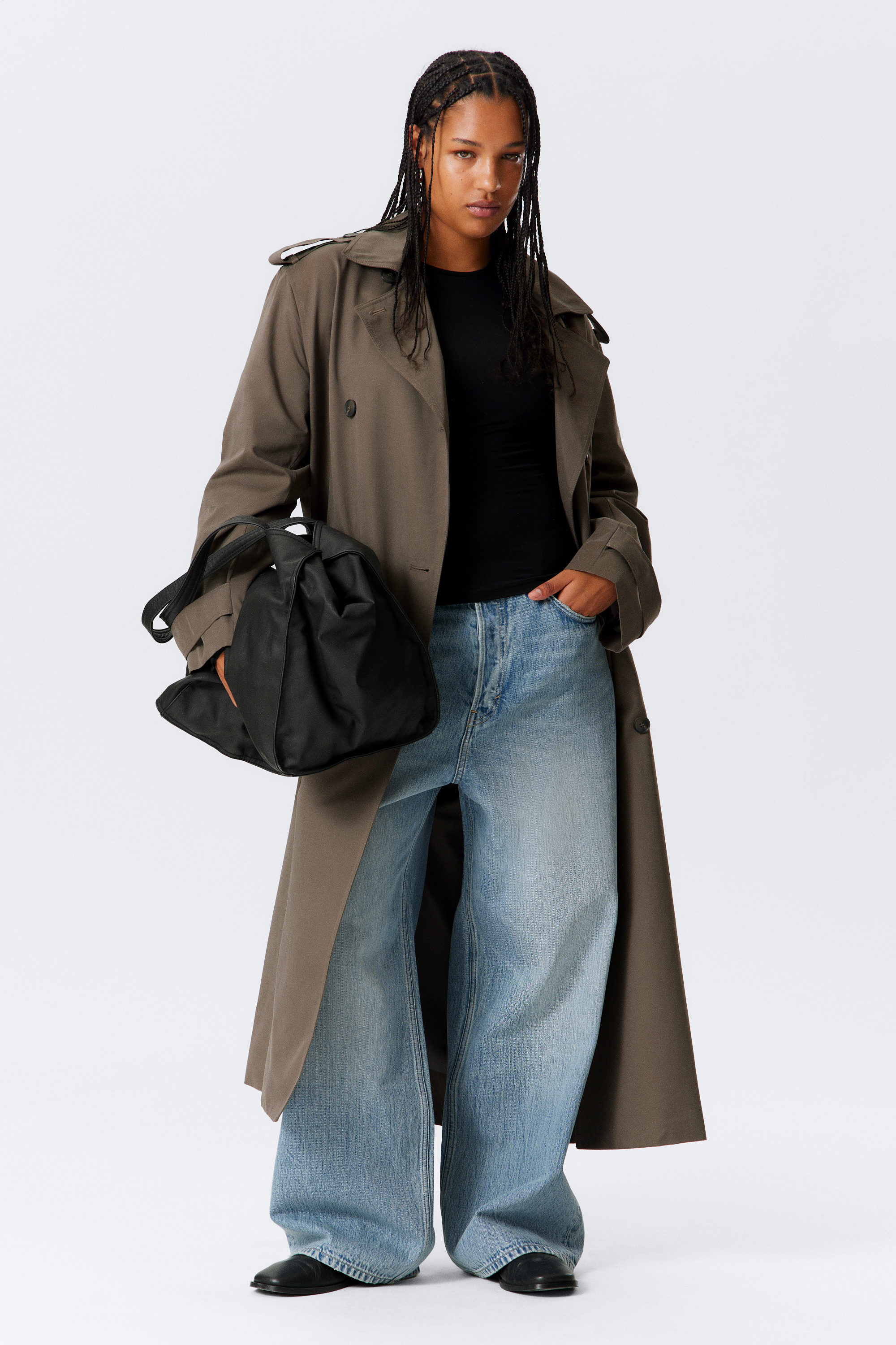 Dark Mole - Oversized Double-Breasted Canvas Trench Coat - 1