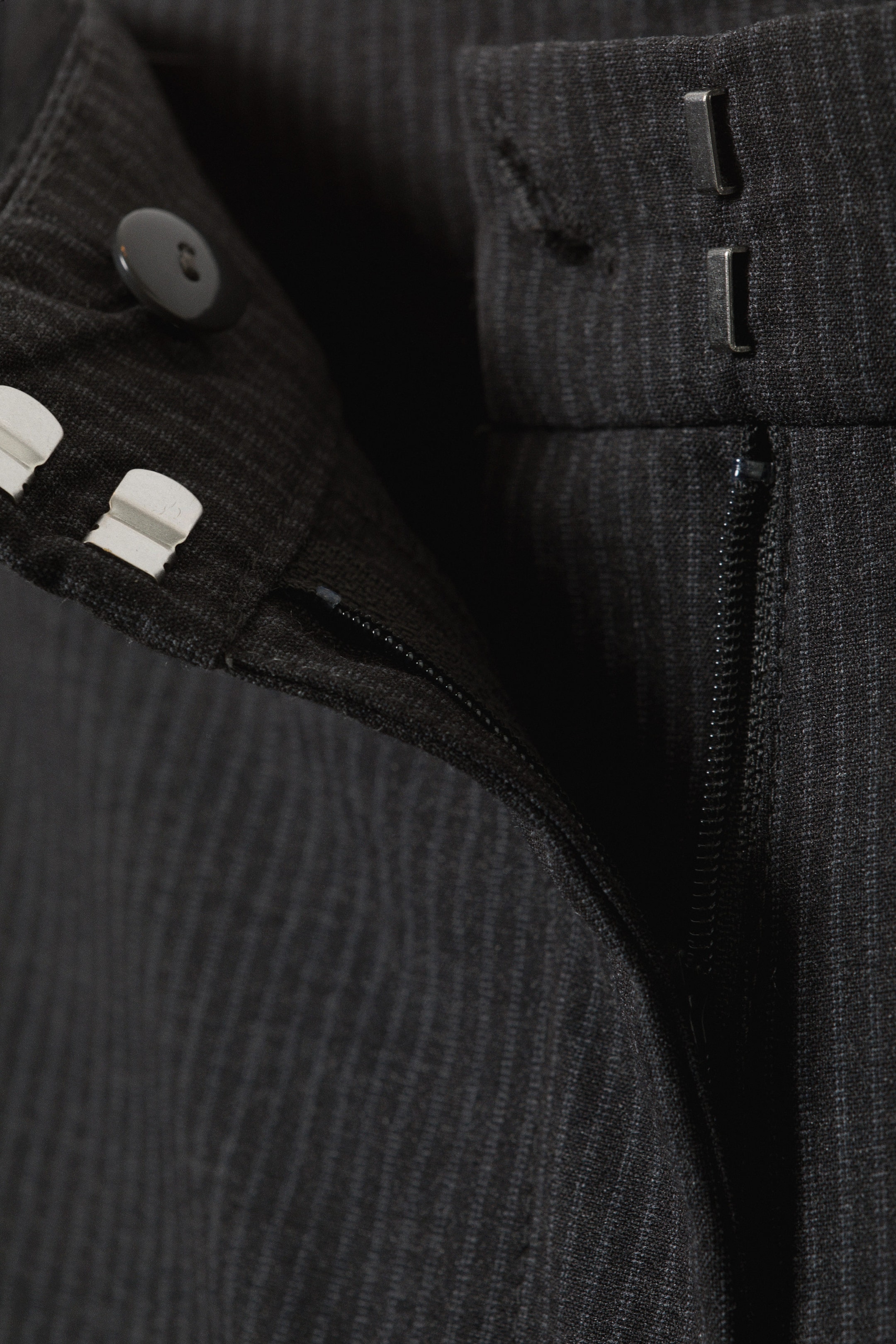 Pinstriped Dark Grey - Low-Waisted Loose Fit Suit Trousers - 5