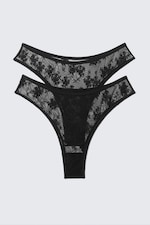 Schwarz - 2er-Pack Brazilian-Slips aus Spitze - 0