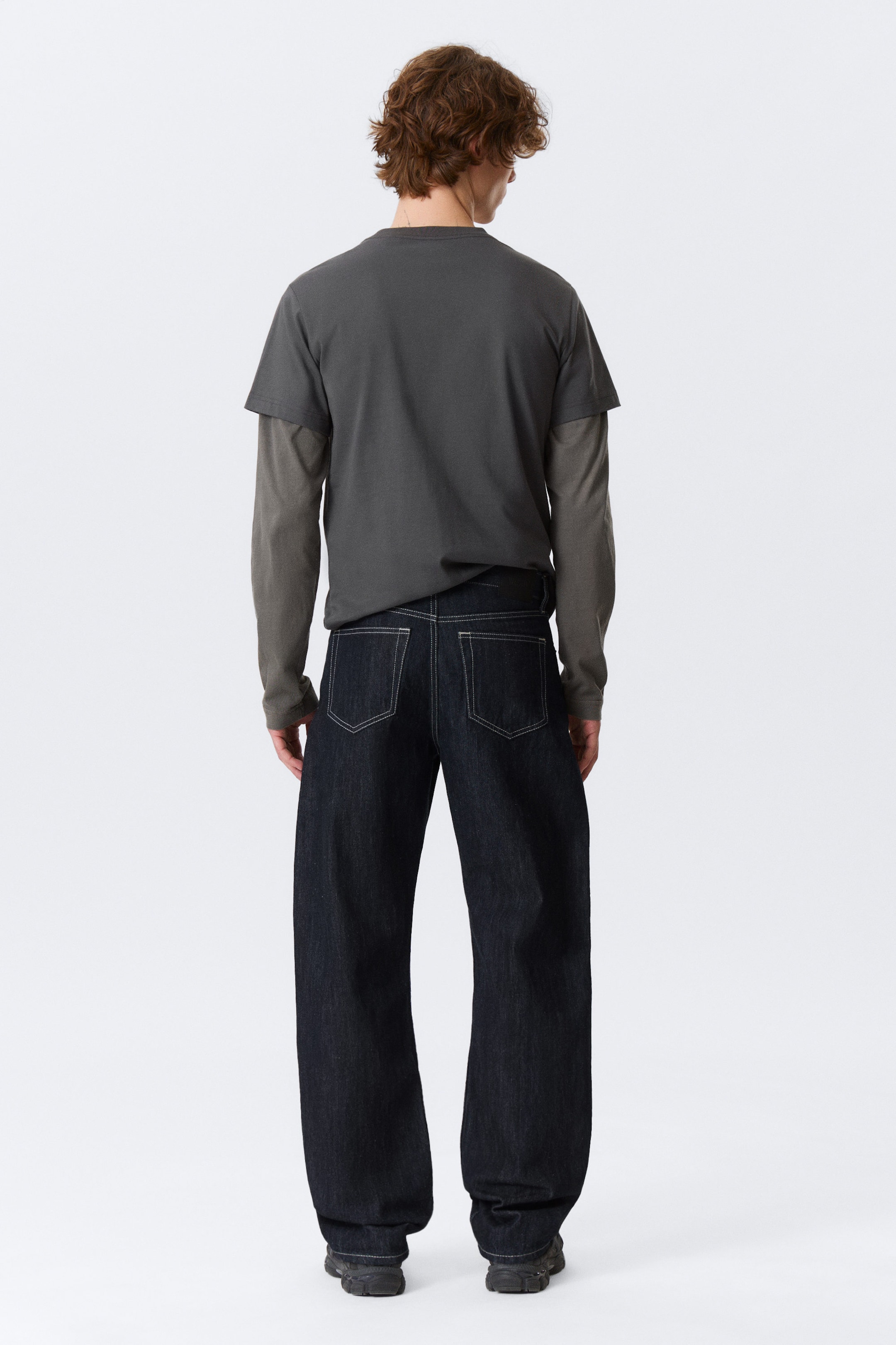 Blue Rinse - Dark Blue - Nebula Mid Rise Loose Barrel Leg Unisex Jeans - 6