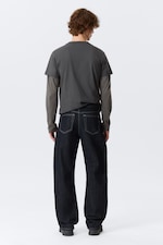 Blue Rinse - Dark Blue - Nebula Mid Rise Loose Barrel Leg Unisex Jeans - 6