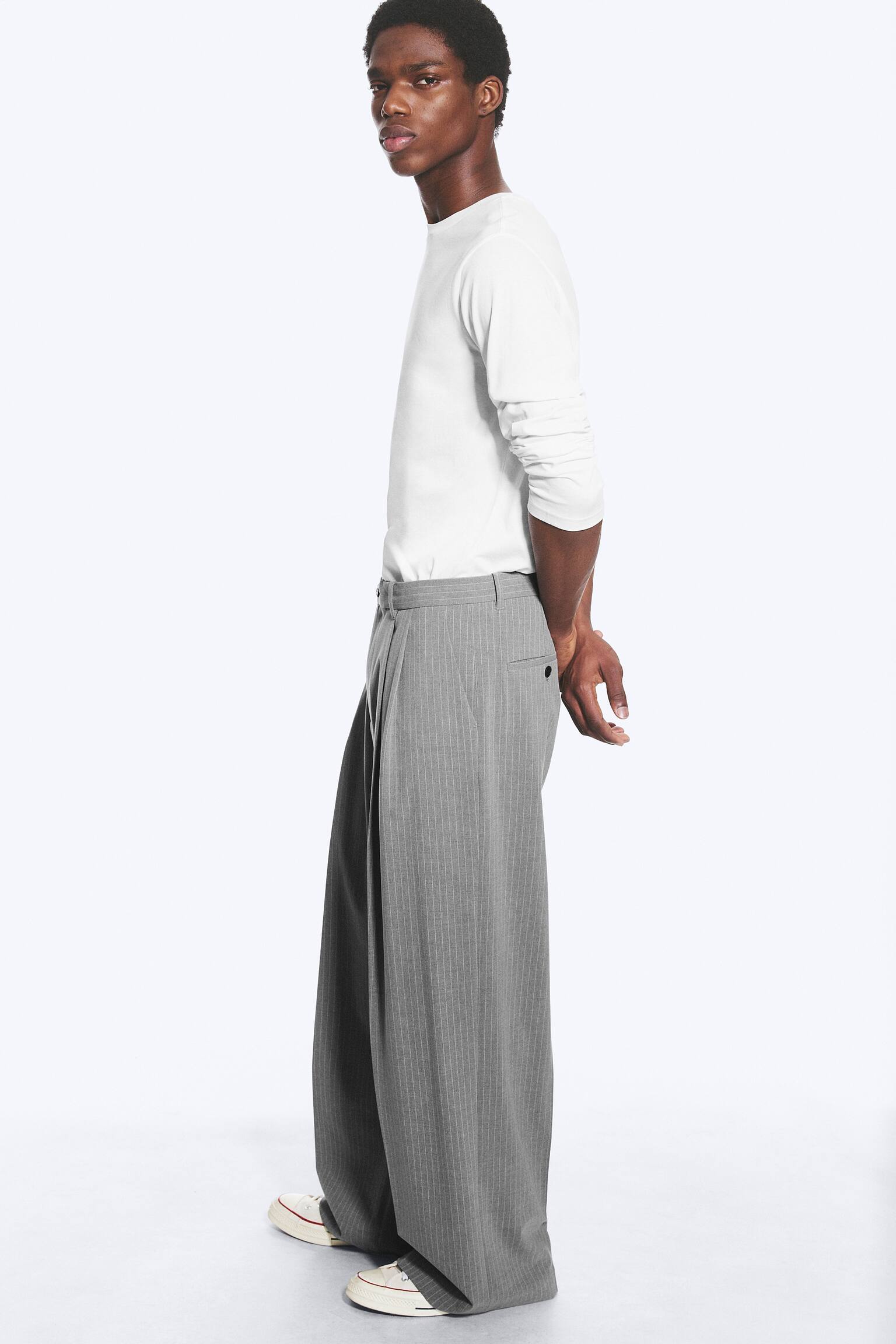 Nate Baggy Fit Pleated Suit Trousers - Light Dusty Grey/Brown Pinstripe/Black/Pinstriped Beige Melange/Dark Brown - 4