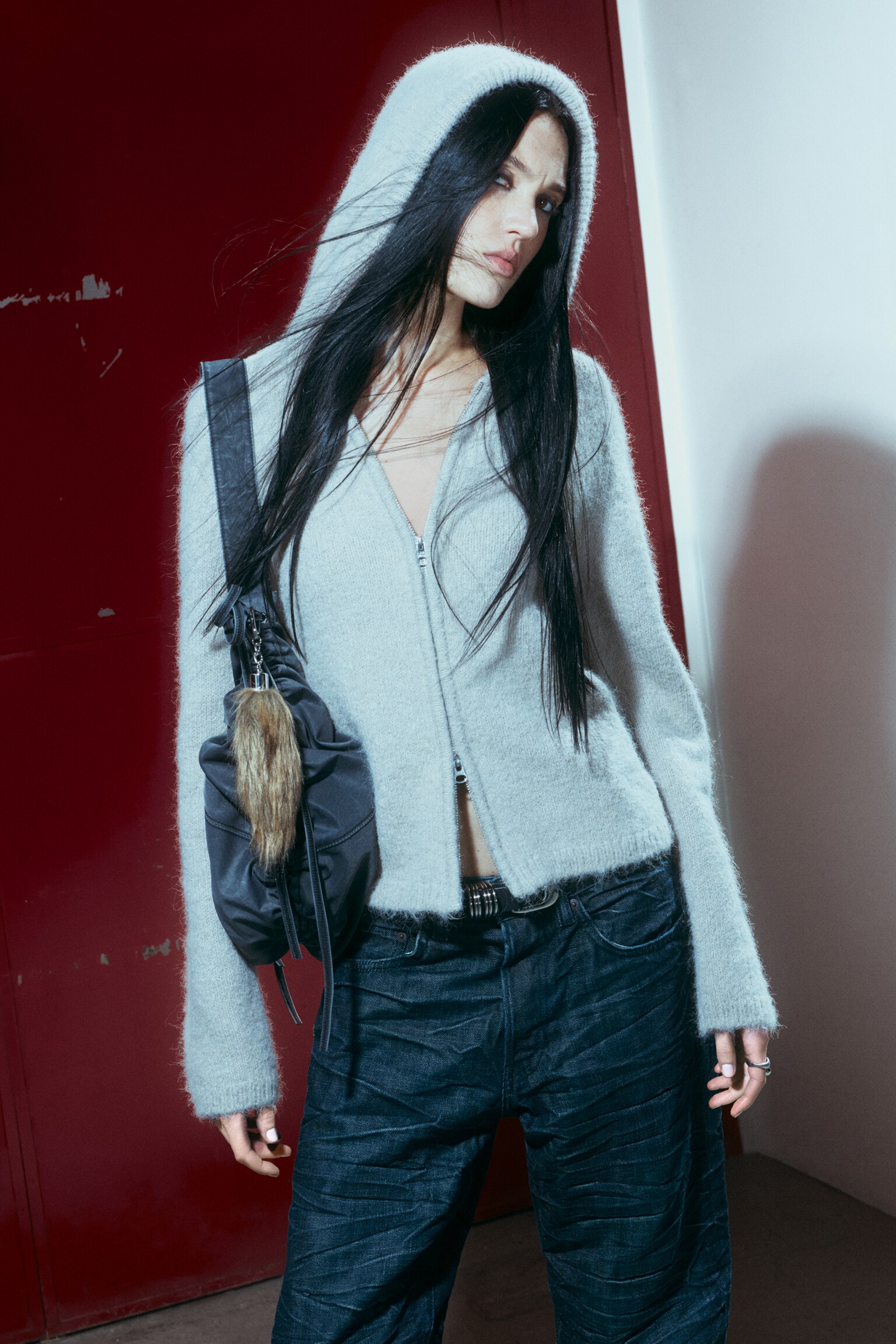 Boxy Knitted Zip Hoodie - Beige - 7