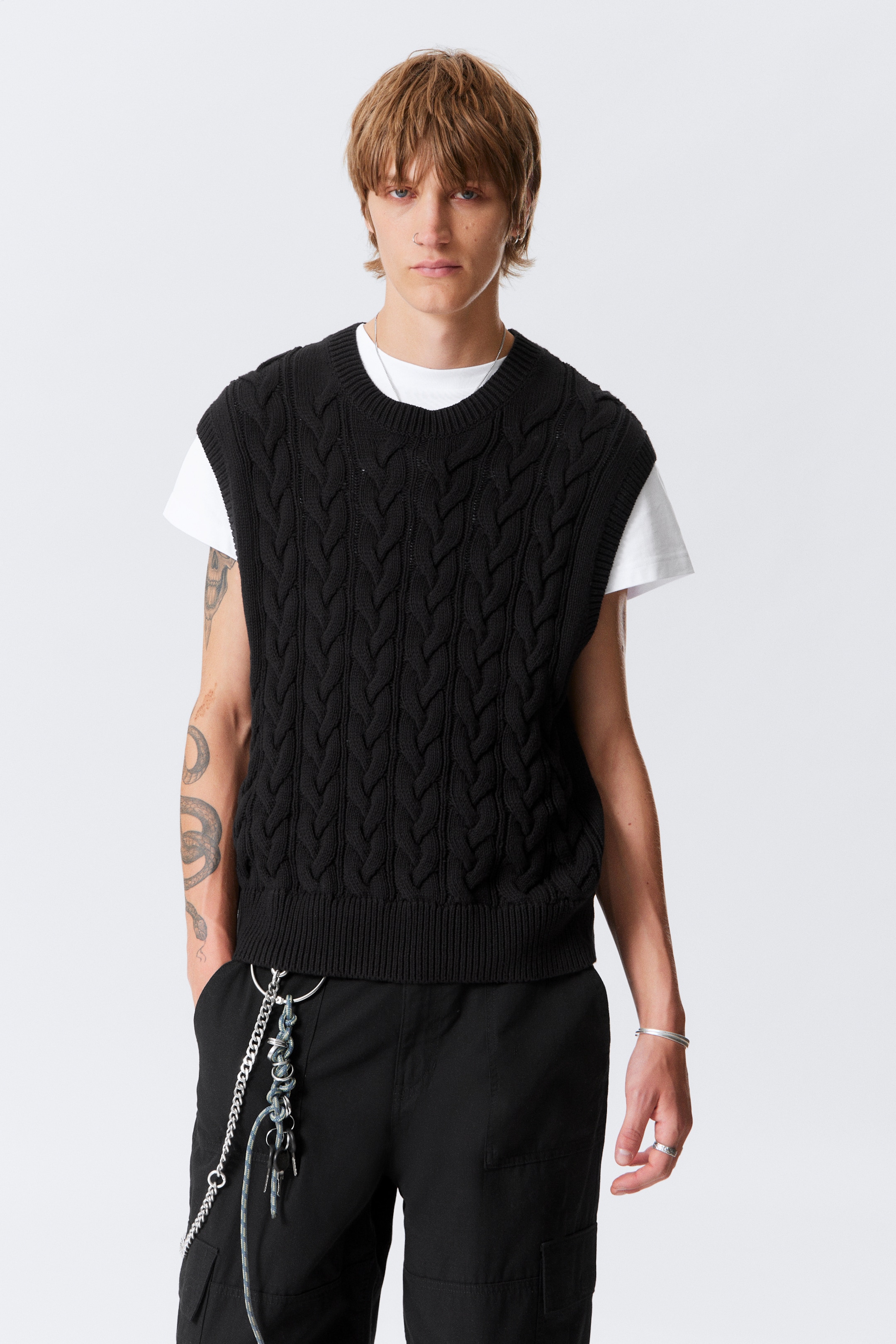 Se større billede: Kabelstrikket bomuldsvest - Black - HERRE | H&M DK 1