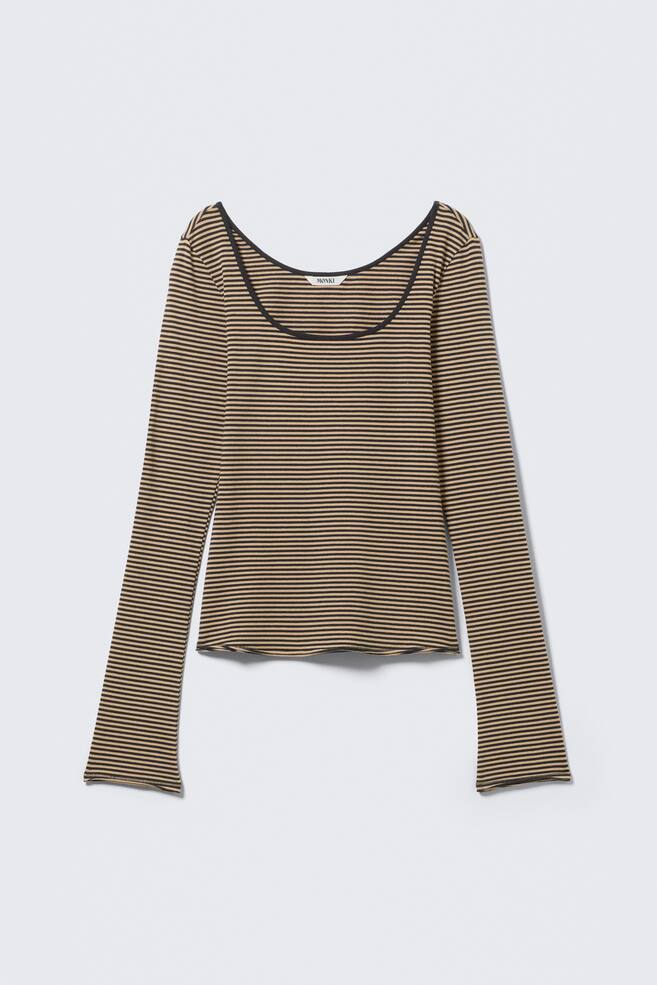 Long-Sleeved Slim Fit Scoop Neck Top - Beige/Black Stripe/White/Black & White Stripes/Pink & Burgundy Stripes/Brown/Light Yellow - Dots/Light Yellow - 1