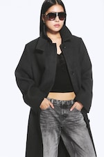 Dunkelgrau meliert - Langer Oversized-Mantel aus Wollmischung - 0