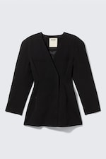 Noir - Robe blazer ajustée en mélange de lin - 4