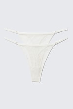 White - 2-pack Sheer Lace Tanga Thongs - 0