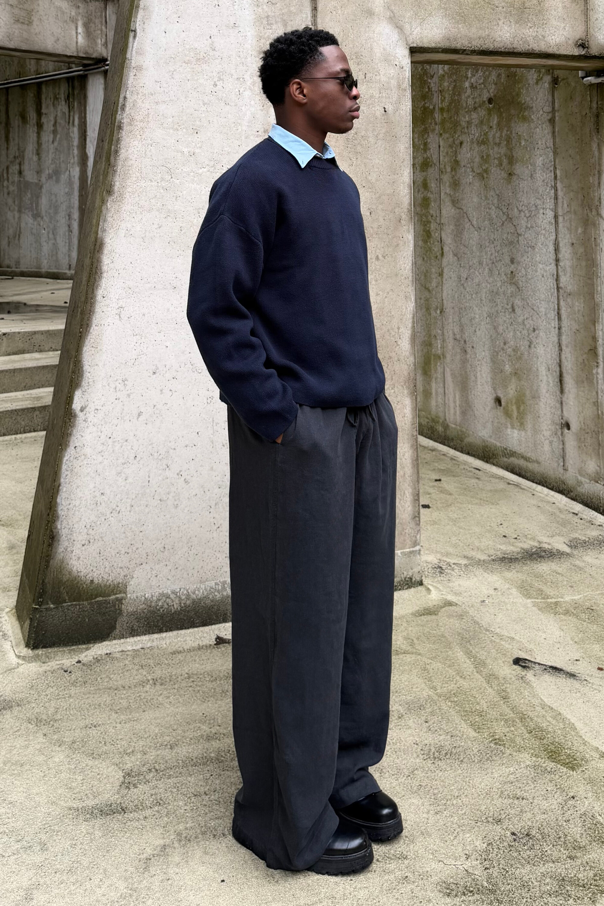 loose fit straight leg linen trousers - Black | Weekday WW