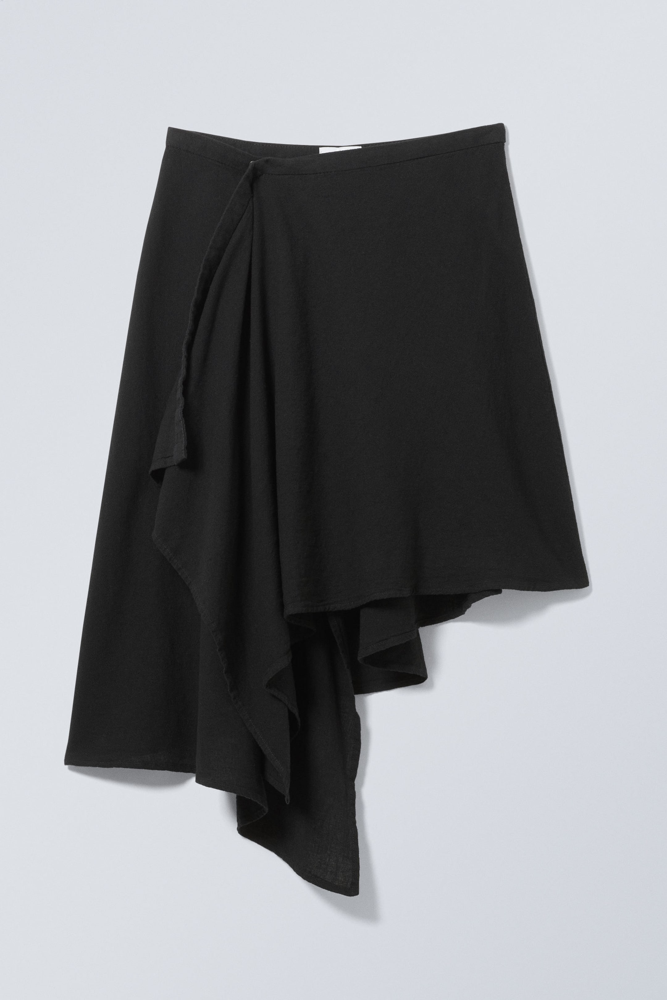 Black - Asymmetric Linen Blend Wrap Skirt - 1