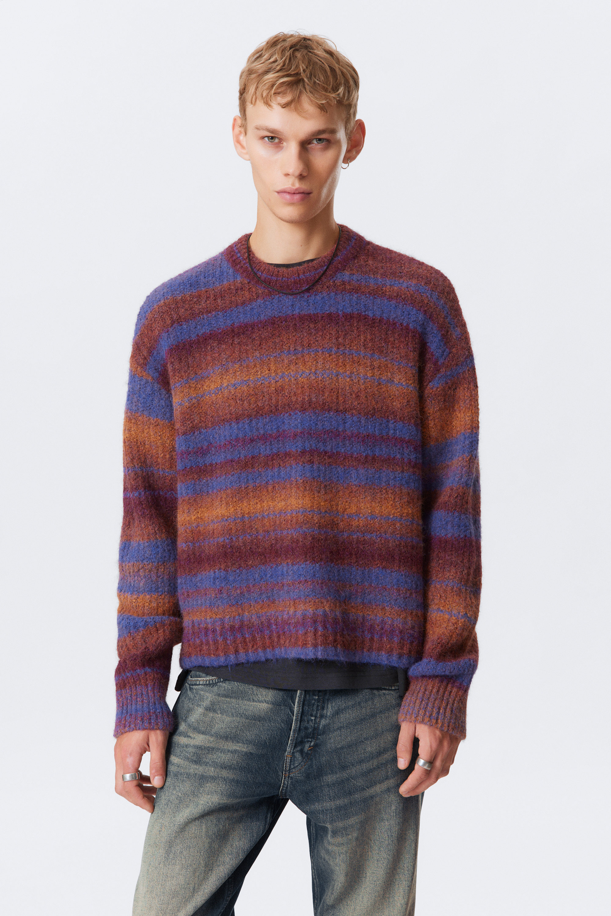Orange multi-randig - Stickad Space Dye Tröja - 1