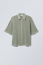 Helles mattes Khaki - Gehäkeltes Kurzarm-Shirt - 0