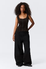 Dark Brown - Fitted Washed Velvet Hook-and-Eye Top - 1