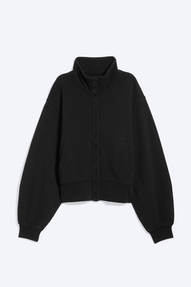 Jerseyjacke mit Knöpfen - Schwarz/Gedecktes Hellgrau meliert - 1