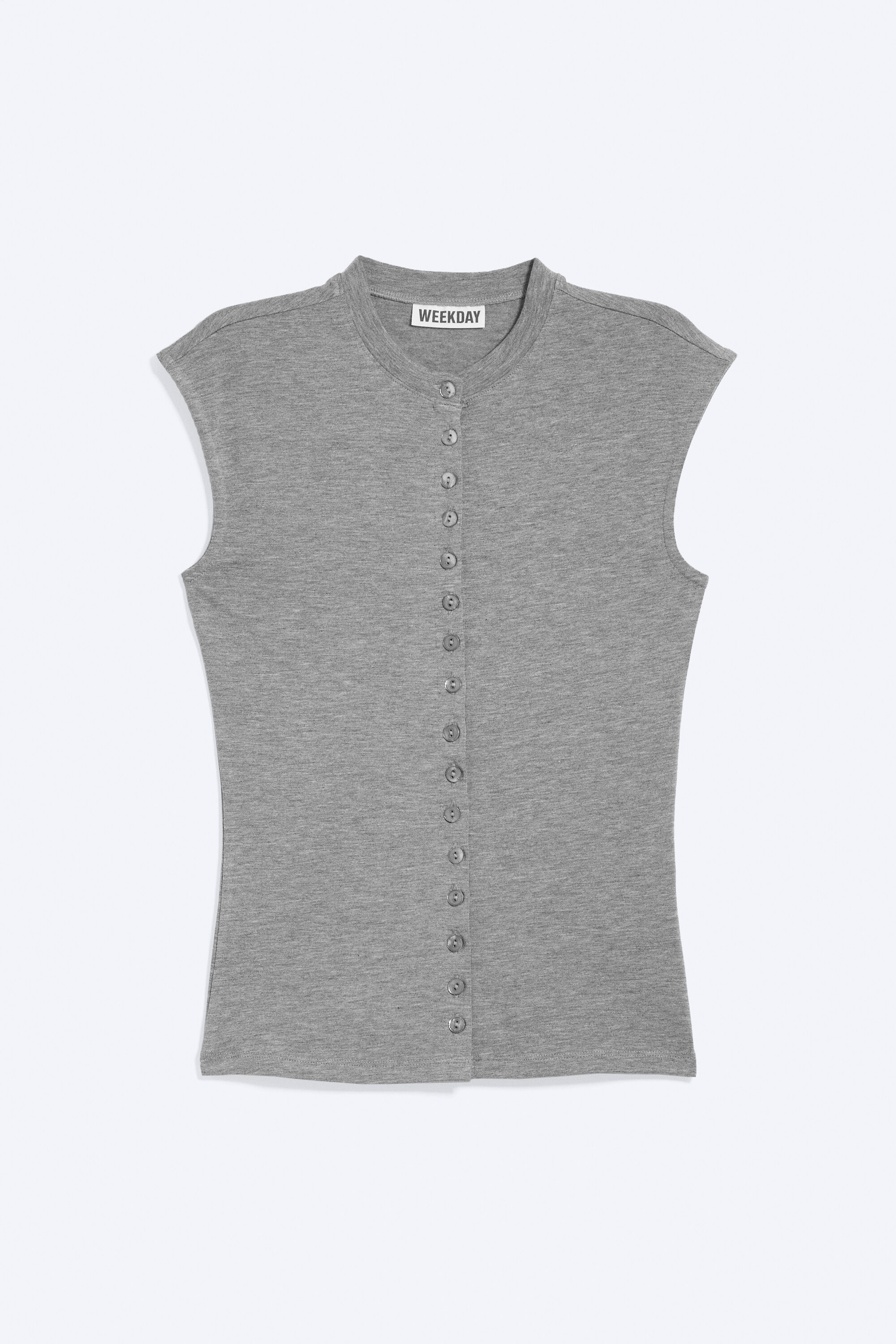 pearl button up top - Dusty Grey Melange | Weekday WW