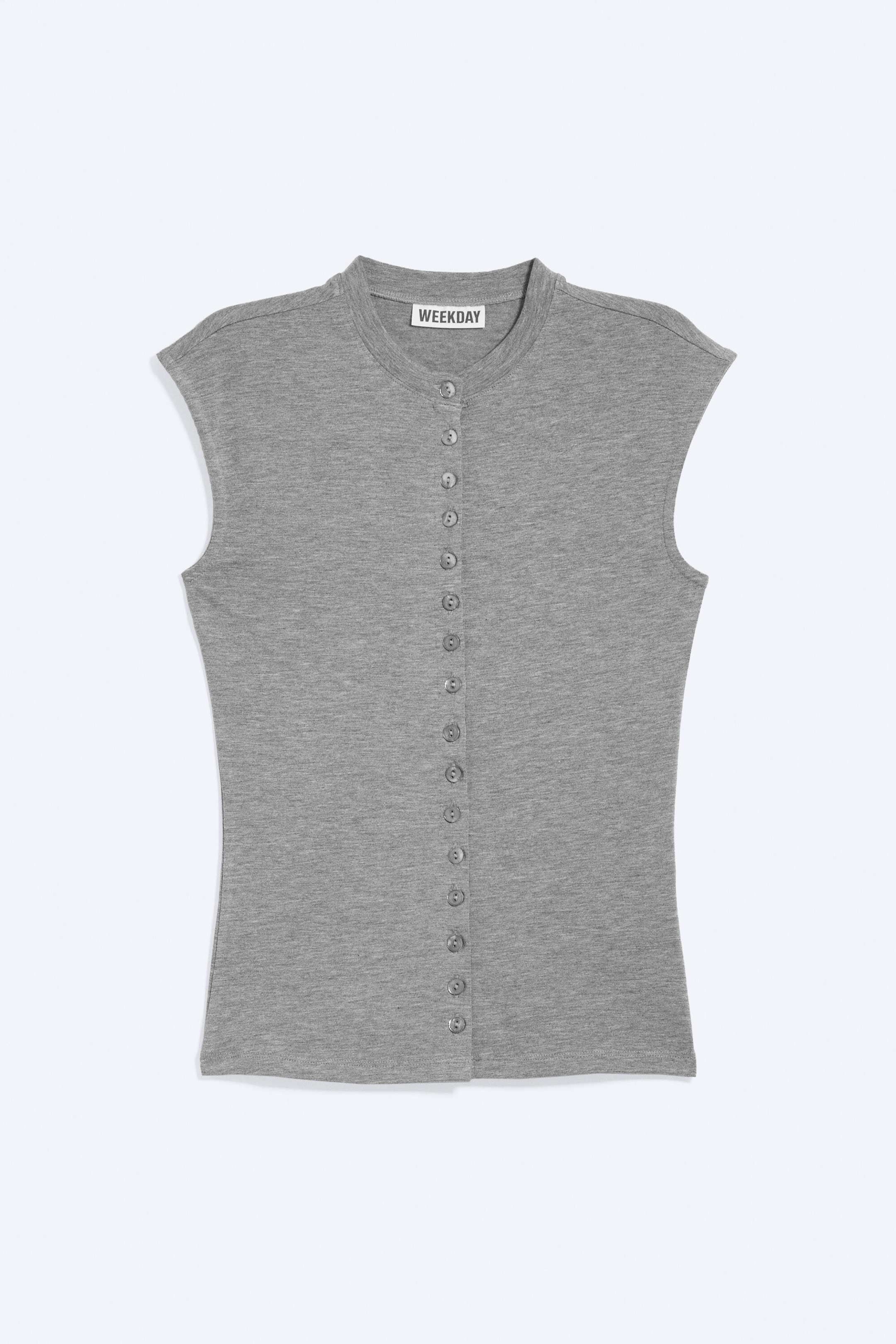 Dimmig gråmelerade - Ärmlös jerseytop med pärlknappar - 1