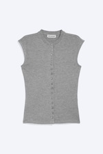 Dusty Grey Melange - Pearl Button Up Top - 0