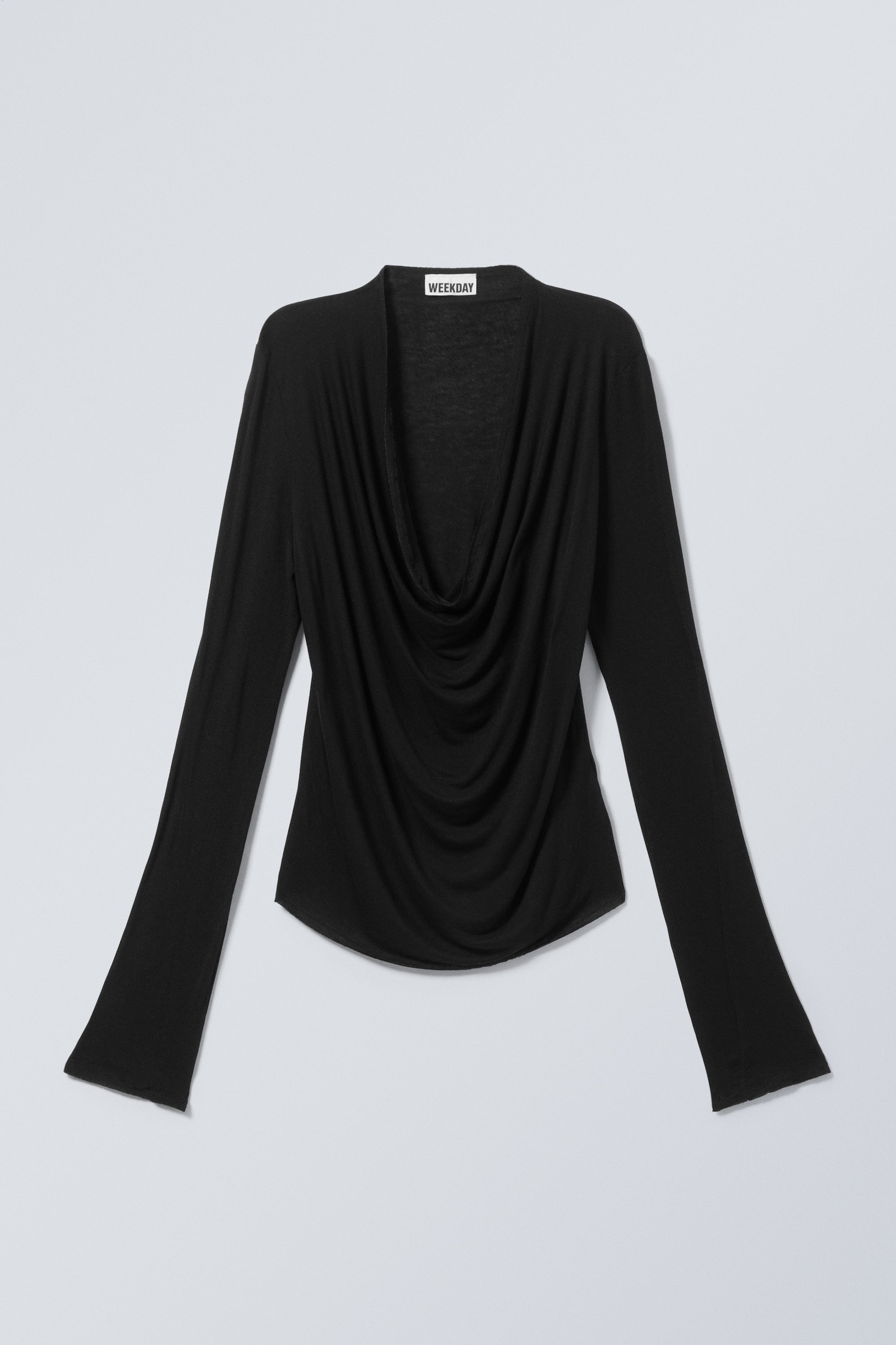 Schwarz - Drapiertes Langarm-Top - 1