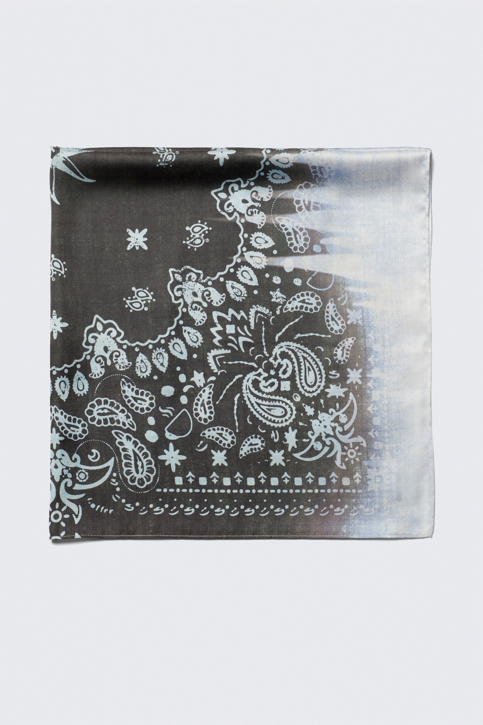 Printed Square Scarf - Black/Blue Paisley Pattern - 2