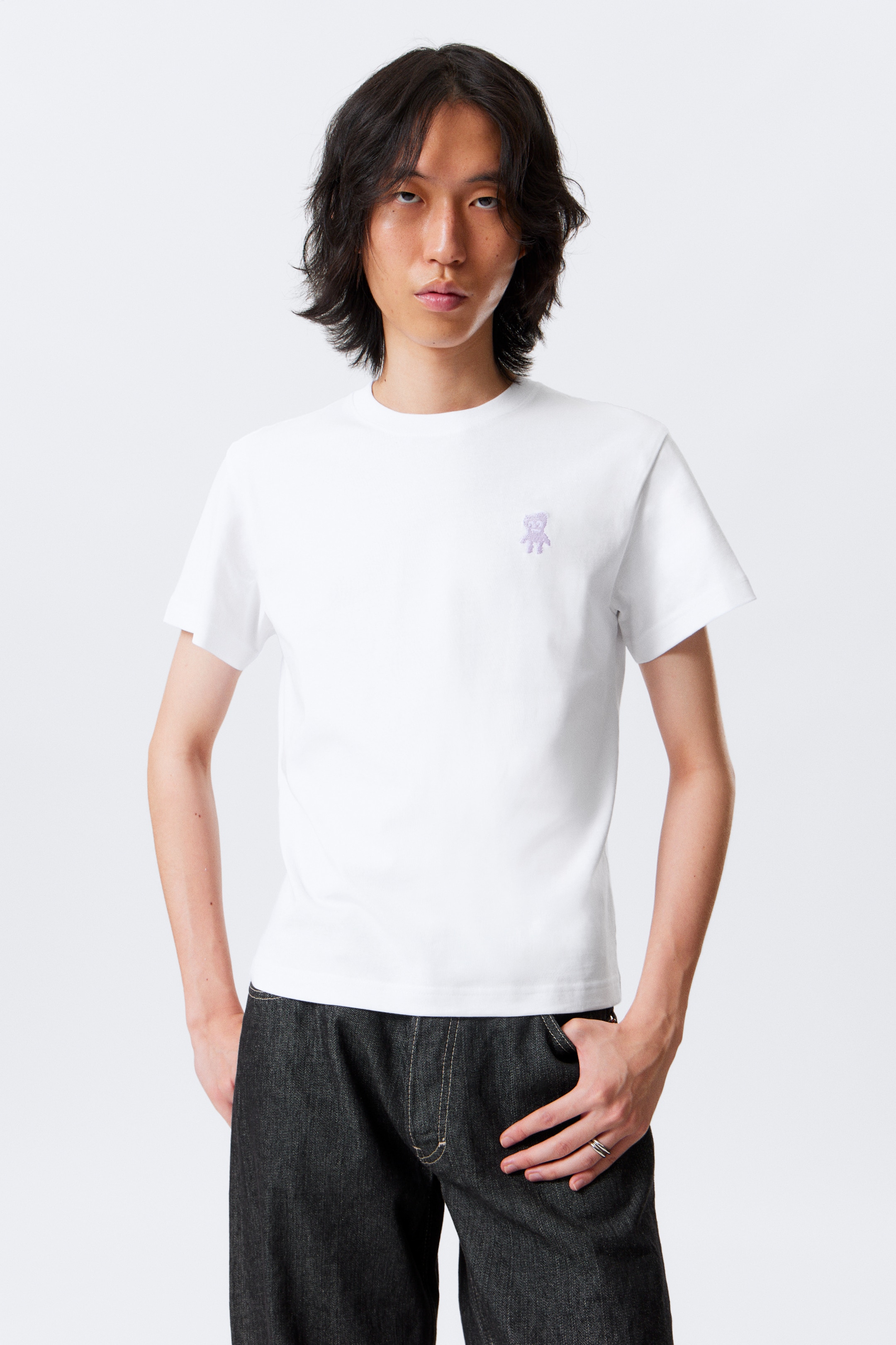 View larger image: Shrunken Cotton T-shirt - White - Embroidered Monster - Men | H&M GB 1