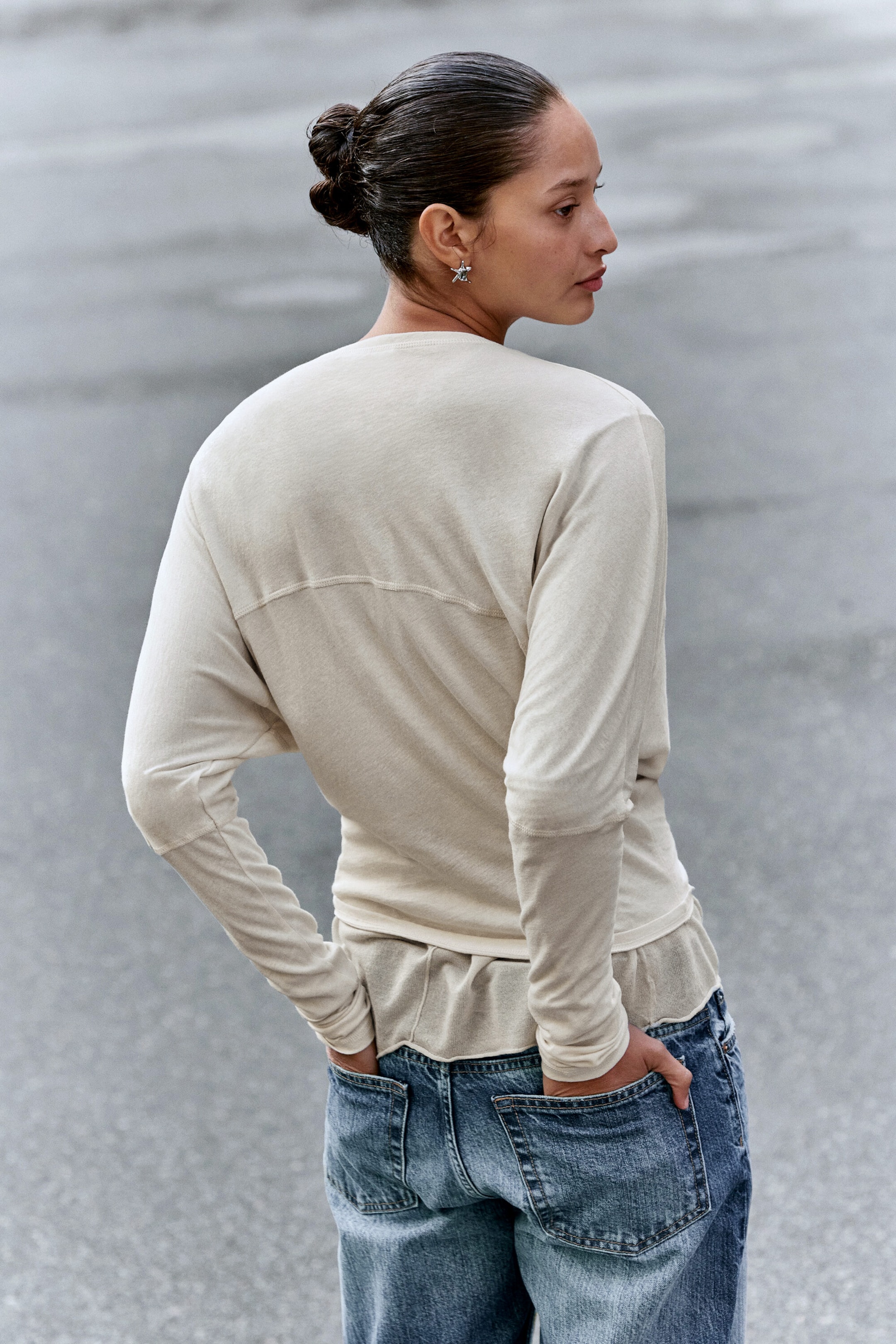 Beige clair - T-shirt à manches longues chauve-souris - 4