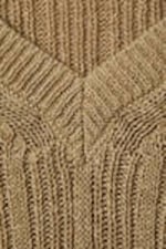 Beige - Gerippte Strickweste mit V-Ausschnitt - 4