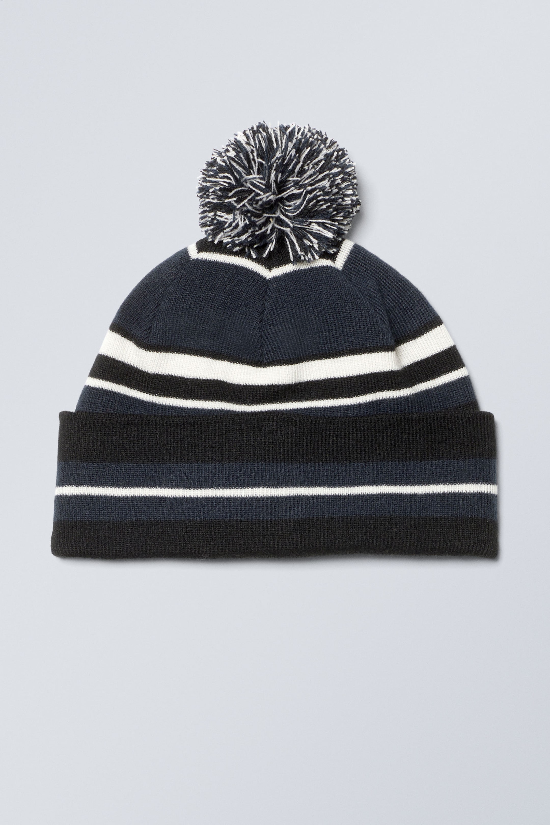 Dark Blue Stripe - Sporty Pom Pom Beanie