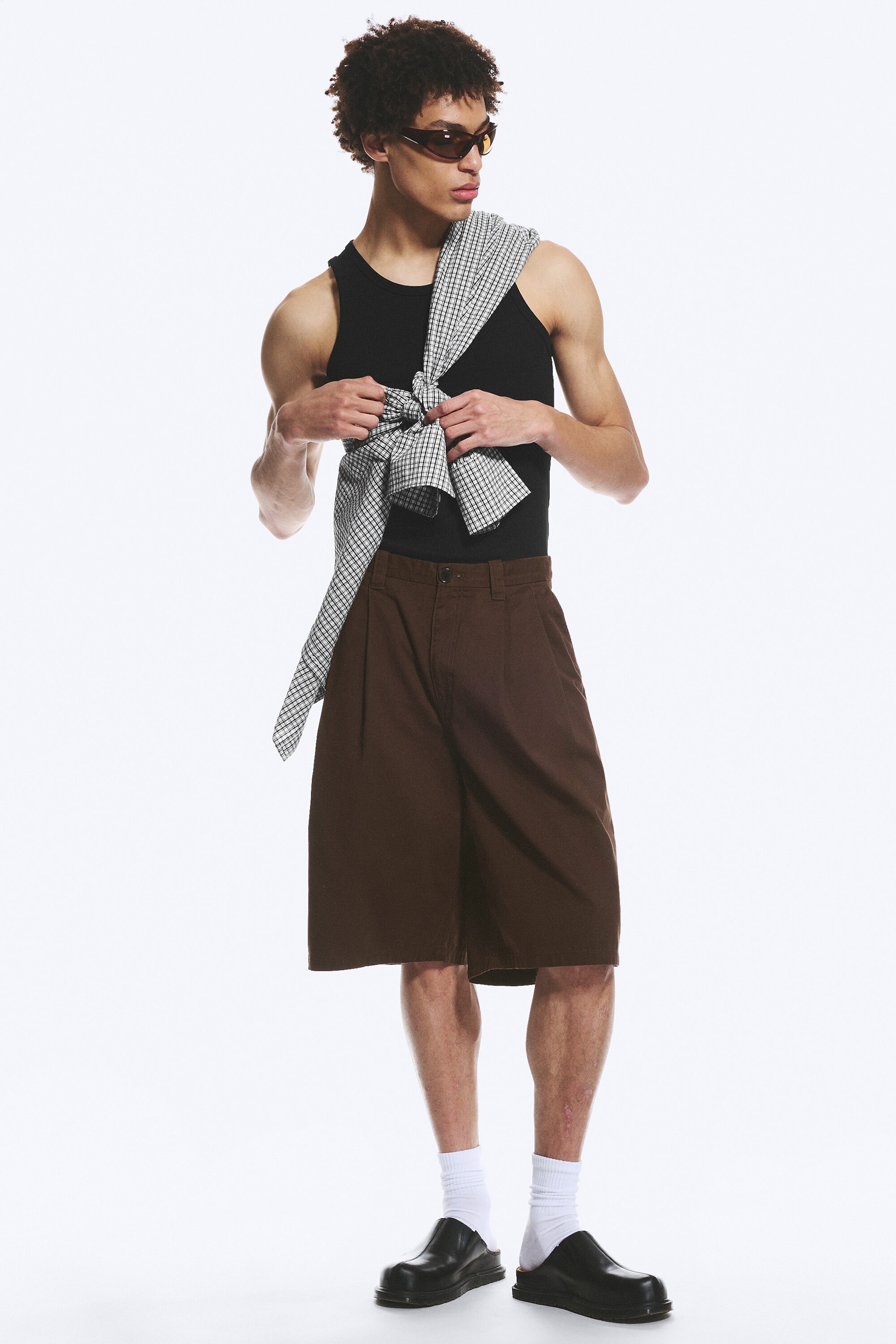 Dark Brown - Cotton Chino Shorts - 1