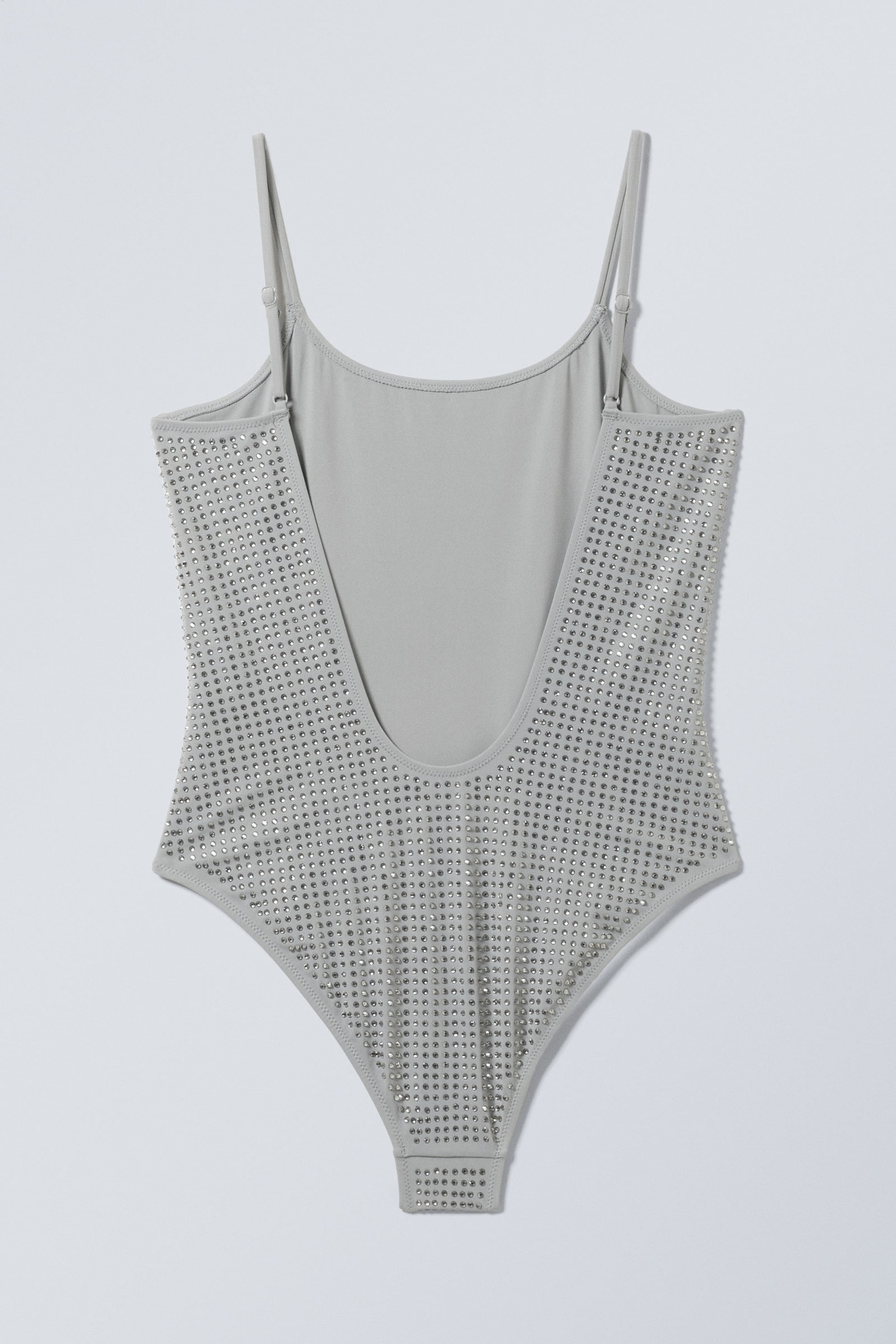 Grey - Rhinestones - Rhinestone Scoop-Neck Swimsuit - 4
