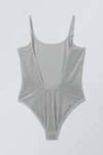 Grey - Rhinestones - Rhinestone Scoop-Neck Swimsuit - 4