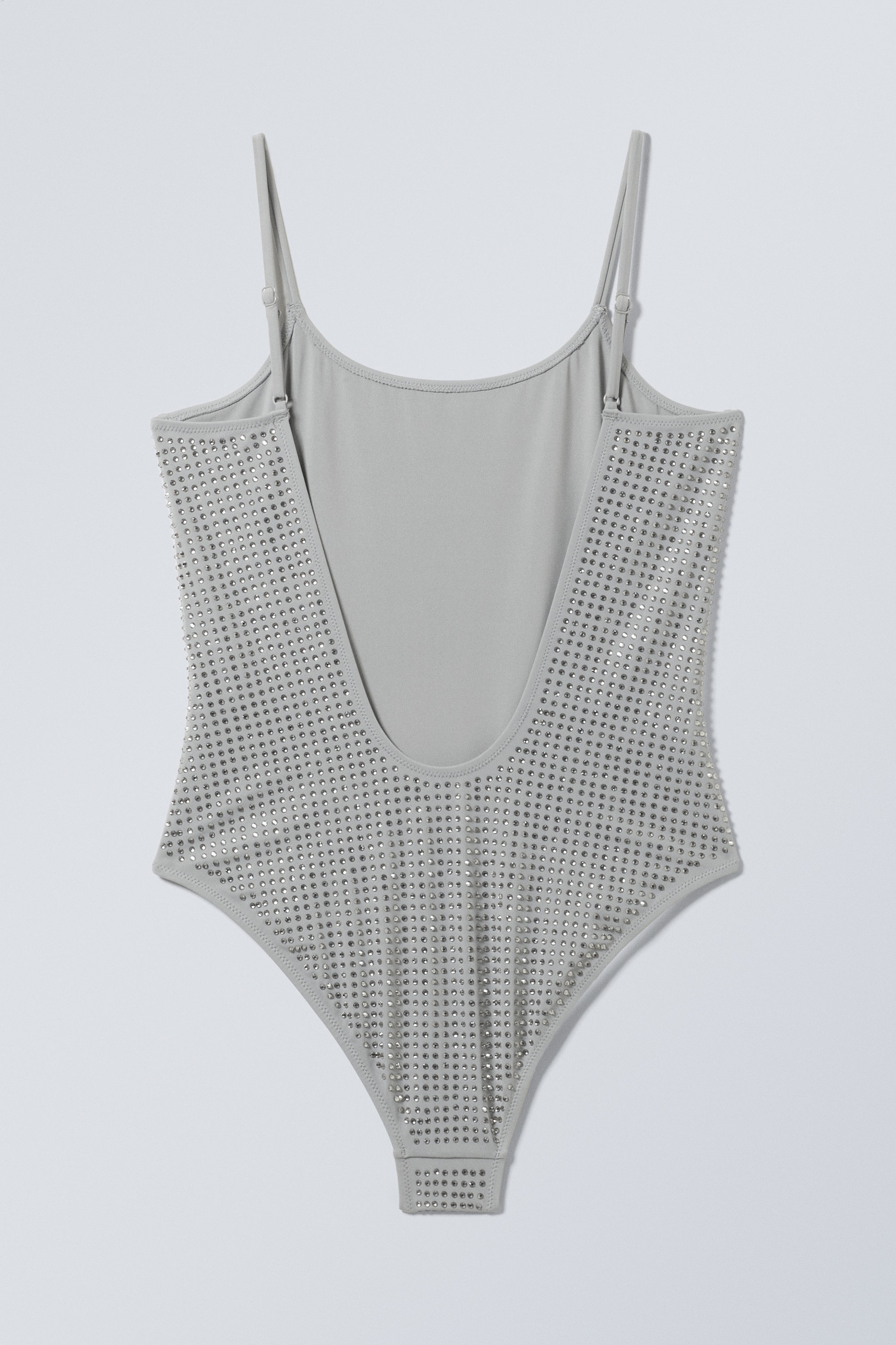 Grey - Rhinestones - Rhinestone Scoop-Neck Swimsuit - 2