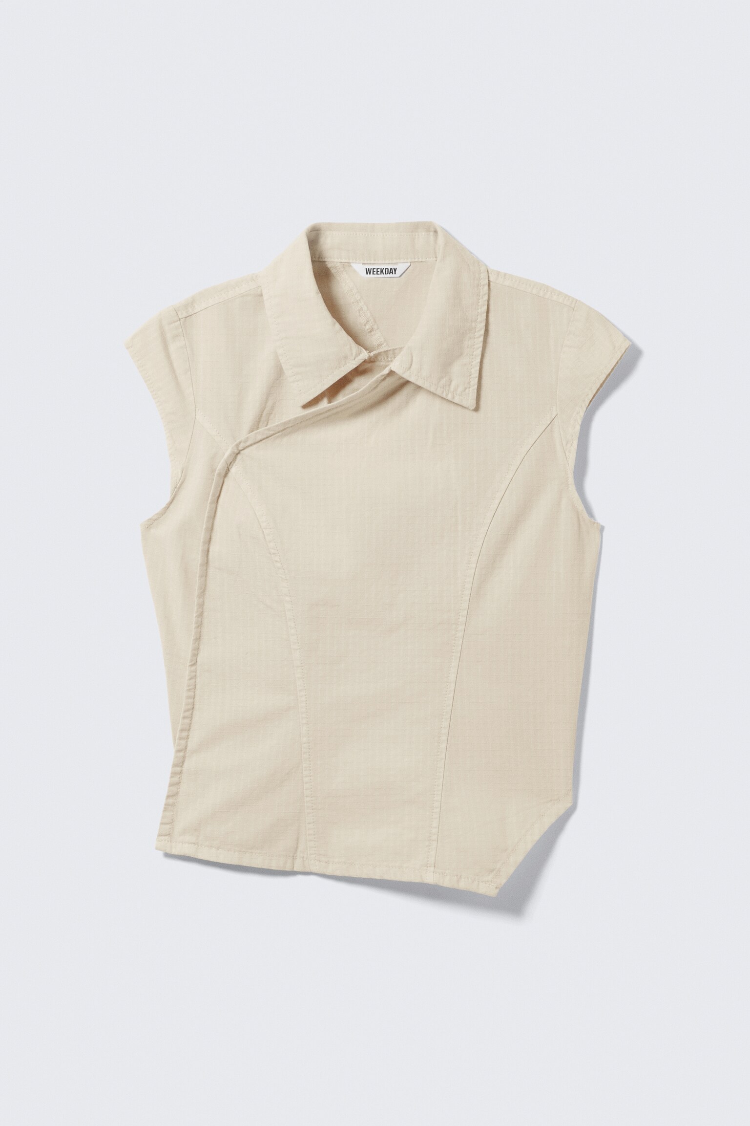 Cap-Sleeved Asymmetric Ripstop Top - Light Beige/Black/Khaki Green - 2