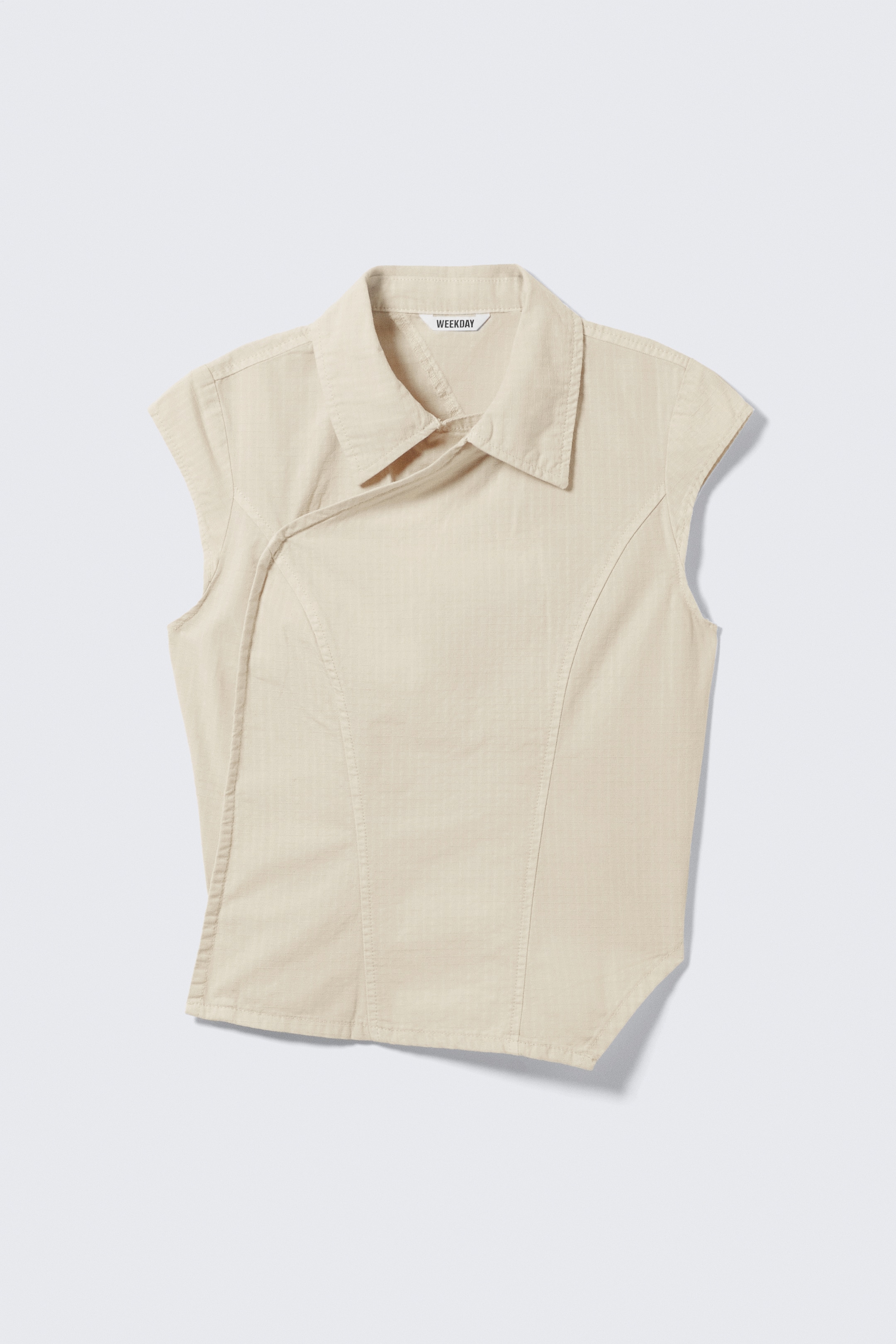 View larger image: Cap-Sleeved Asymmetric Ripstop Top - Light Beige - Ladies | H&M GB 5