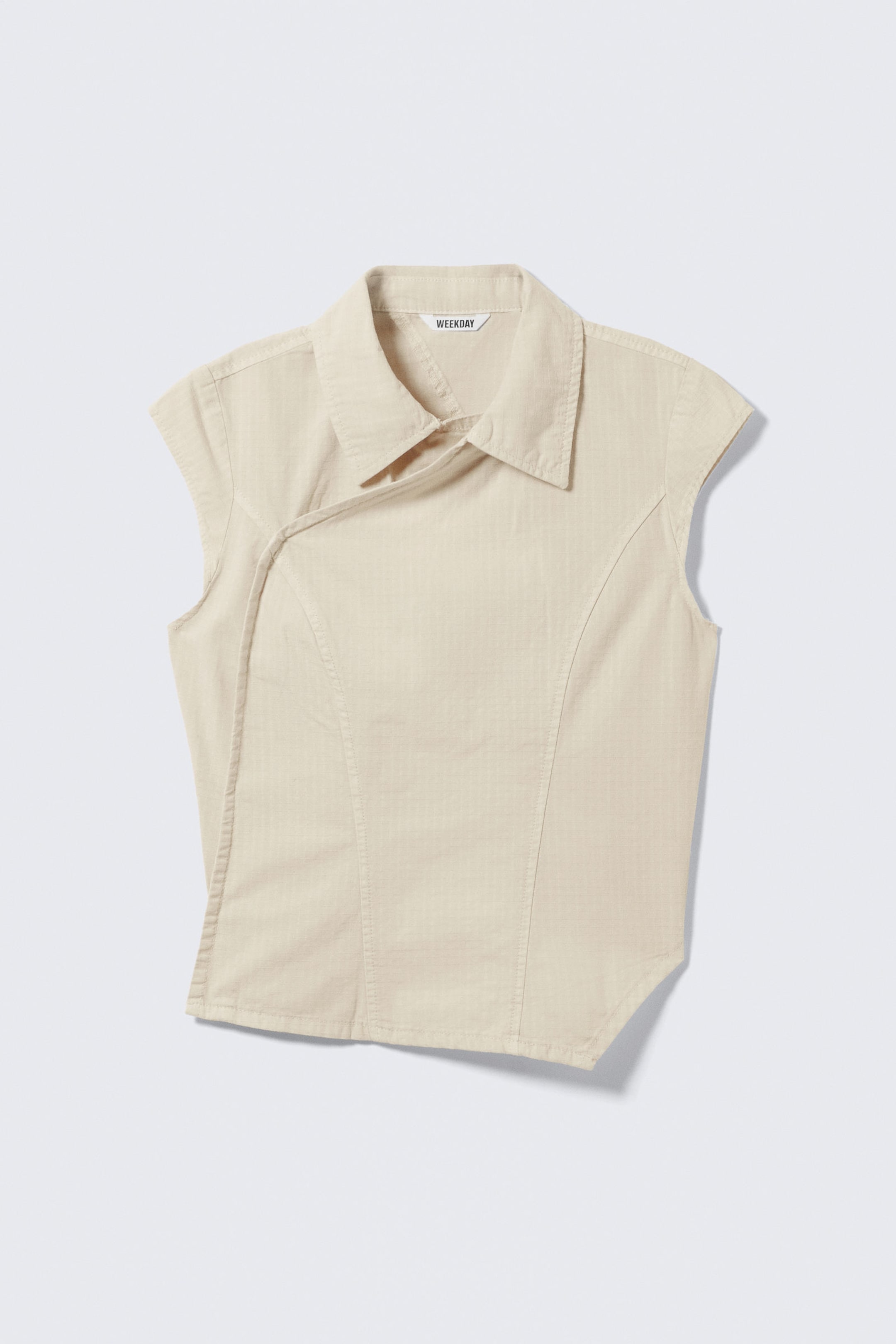 Light Beige - Cap-Sleeved Asymmetric Ripstop Top - 4