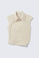 Light Beige - Cap-Sleeved Asymmetric Ripstop Top - 4