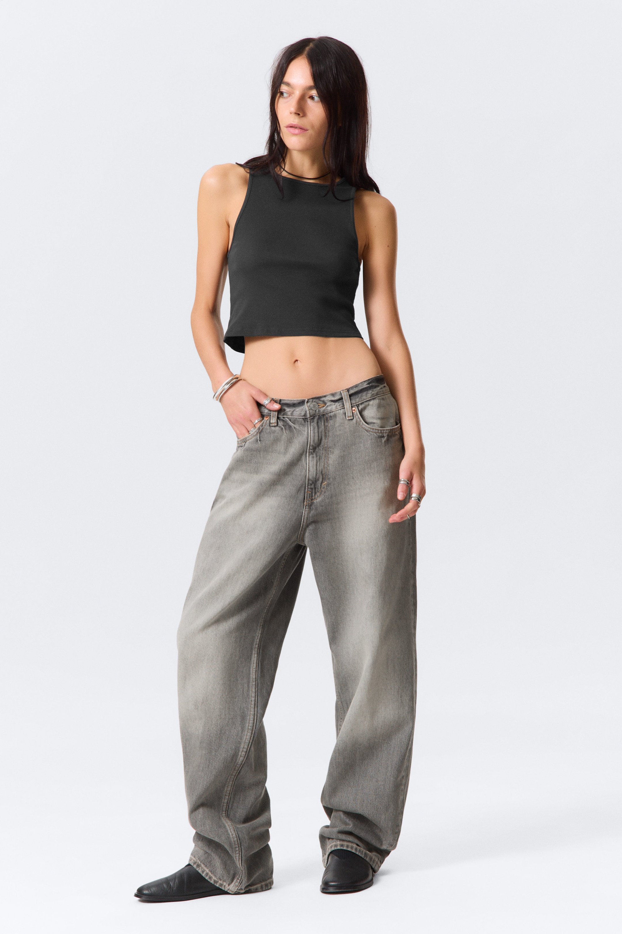 Dark Grey - Cropped Ribbed Cotton Tank - 2