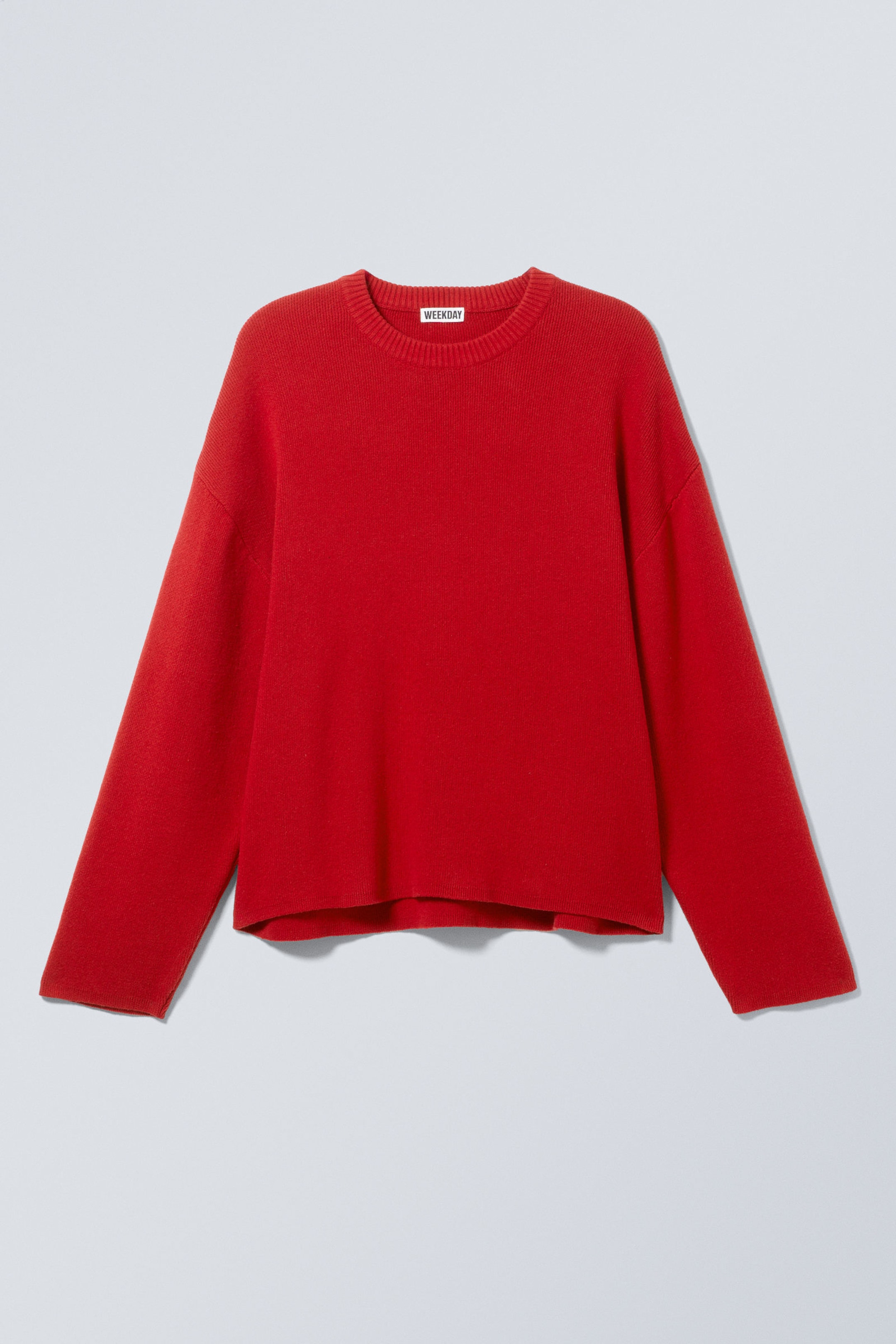 Rot - Dünner, kastiger Strickpullover aus Baumwolle - 3