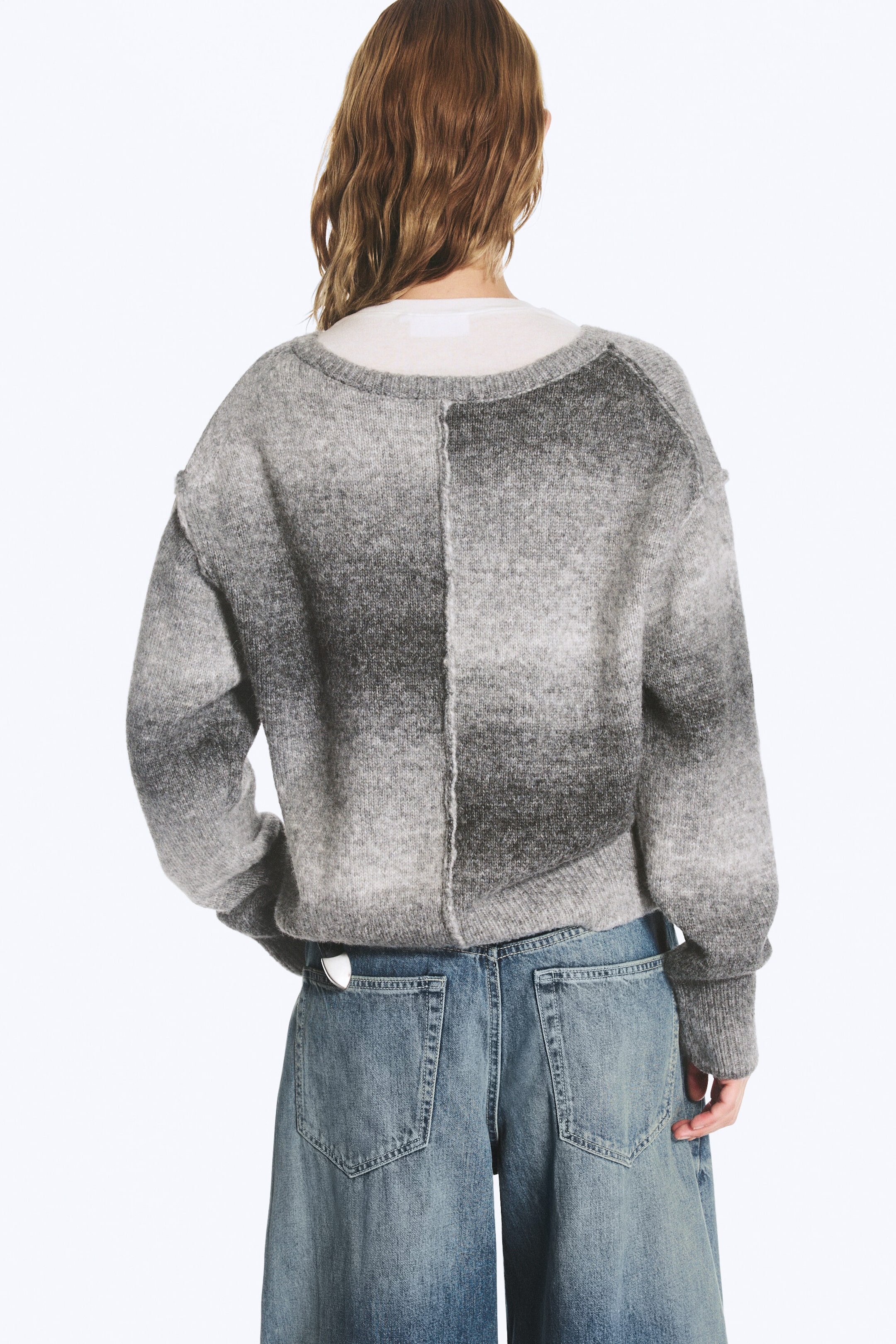 Grey Space Dye - Space Dye gebreide trui met V-hals - 3