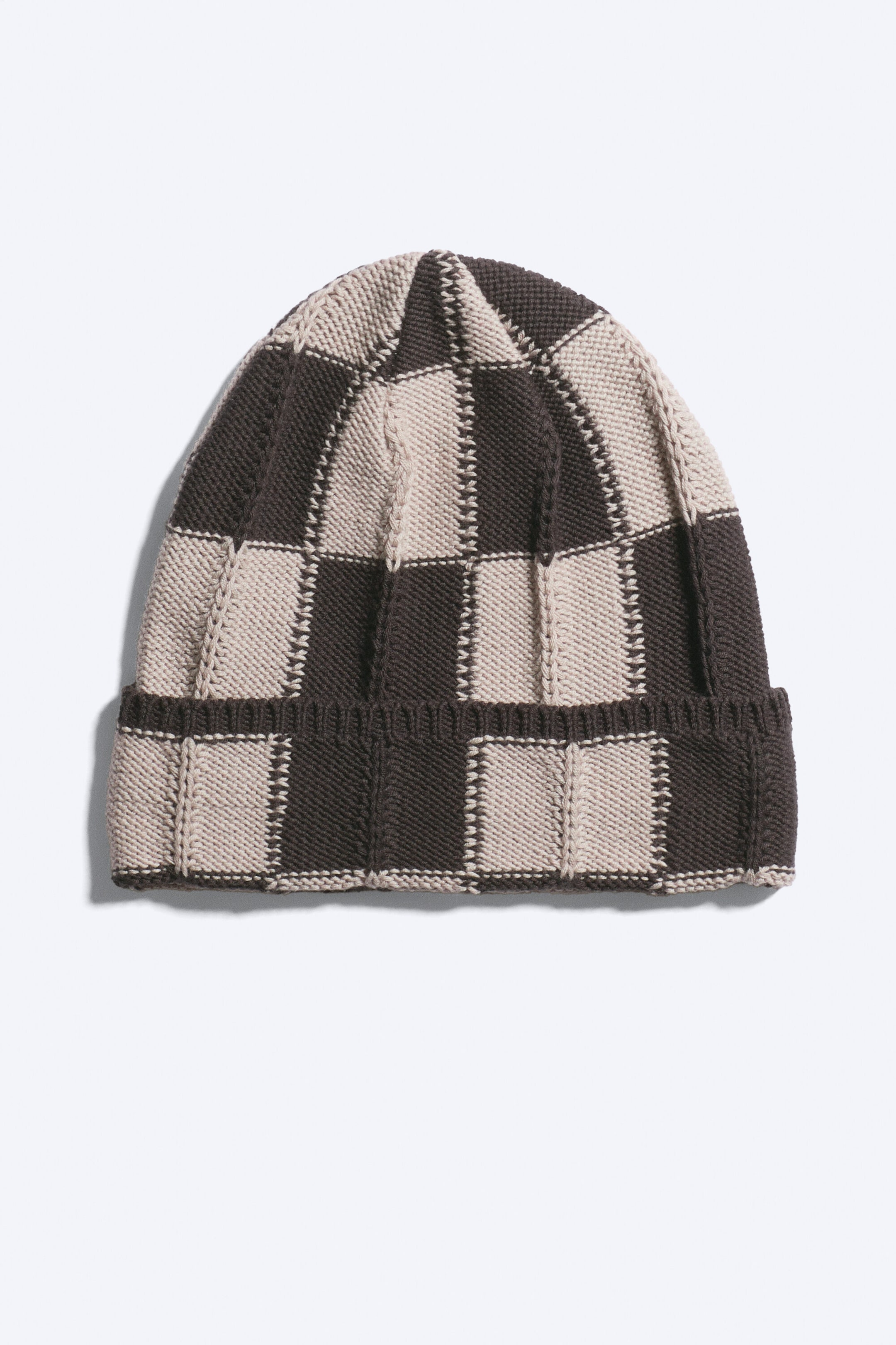 Donkerbruin geruit - Beanie met omgeslagen rand - 2