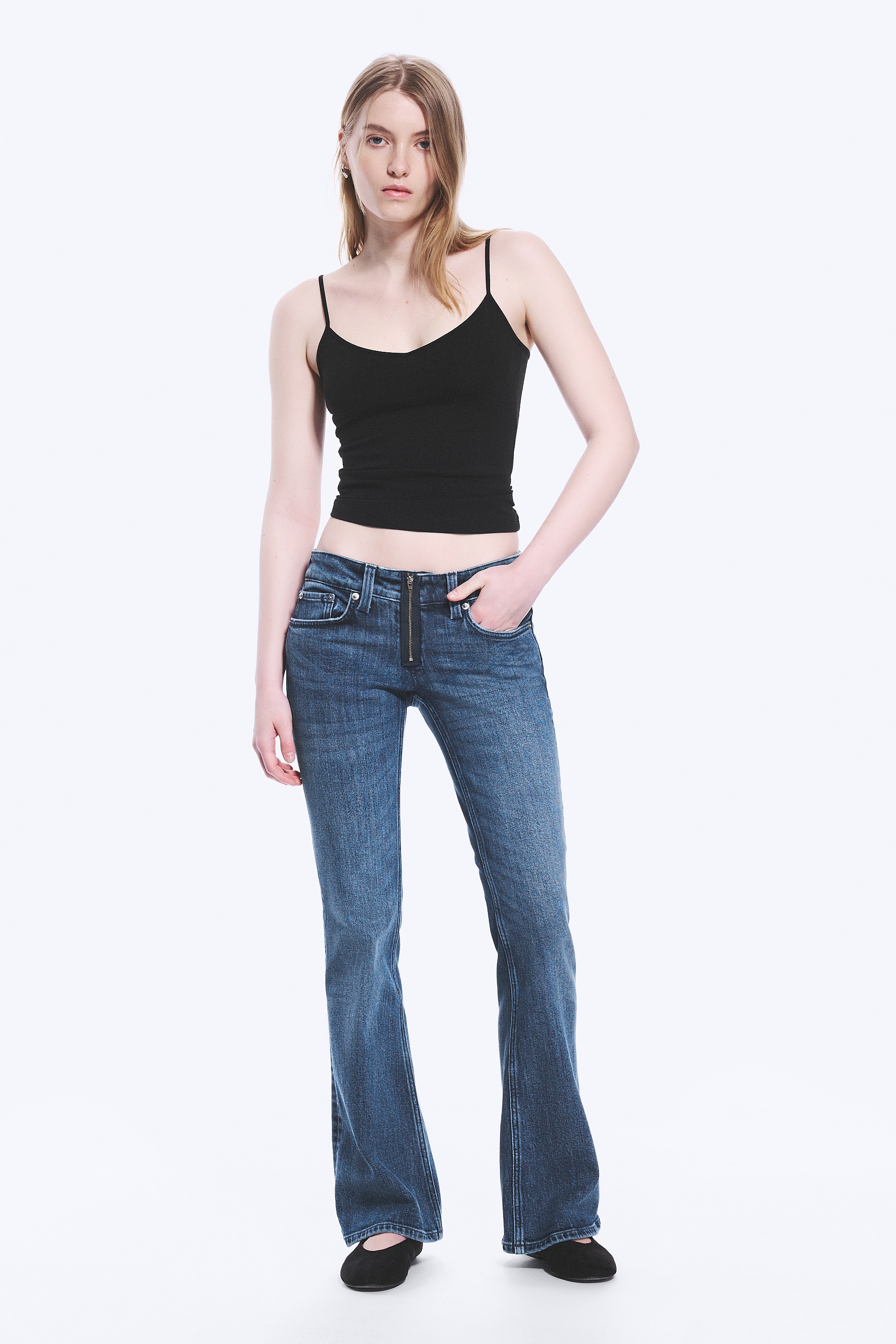 Skinny Bootcut Leg Jeans Hour Low Rise - Dusky Blue - Medium Blue