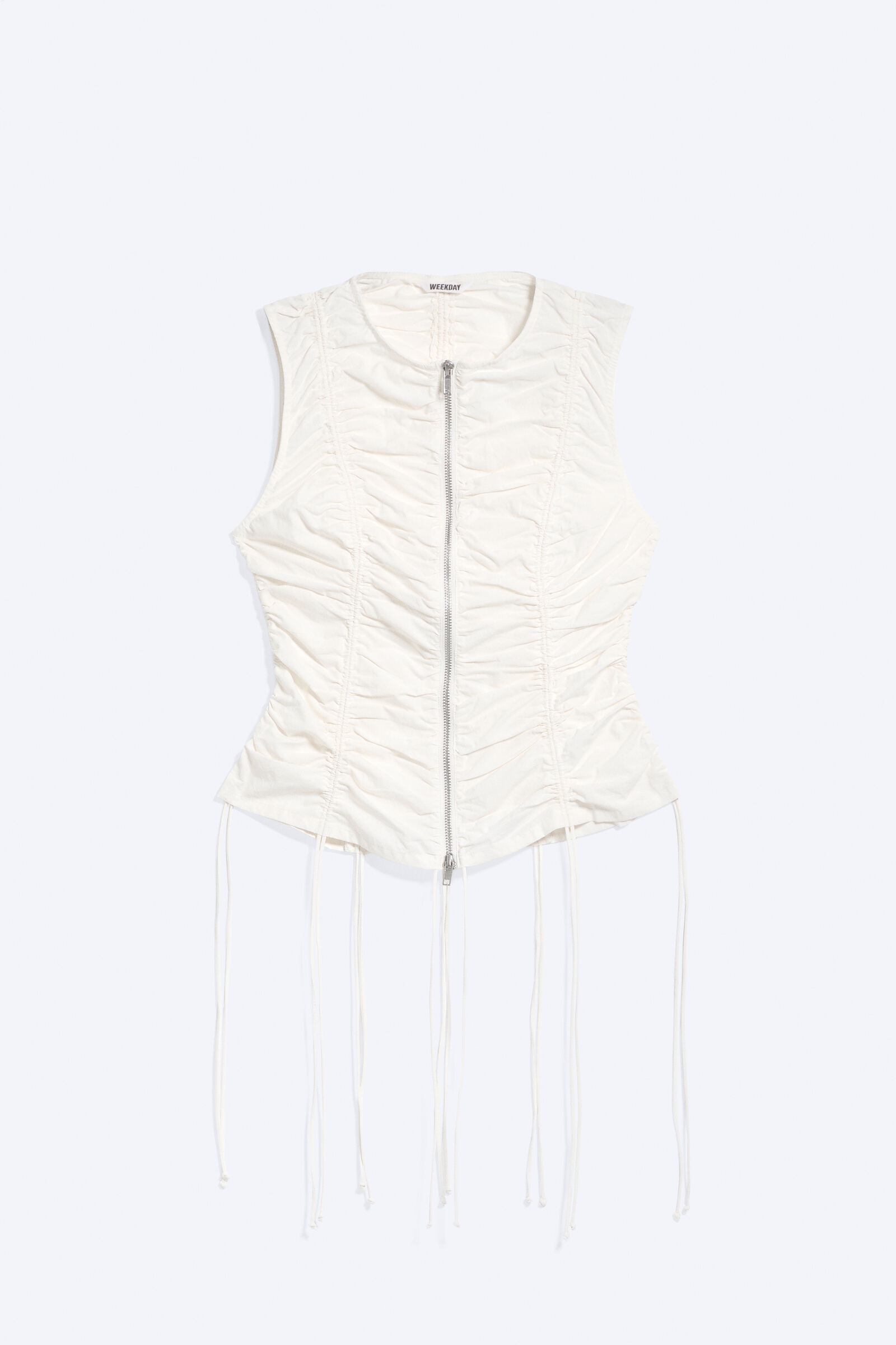 Ruched Zip Cotton Poplin Top