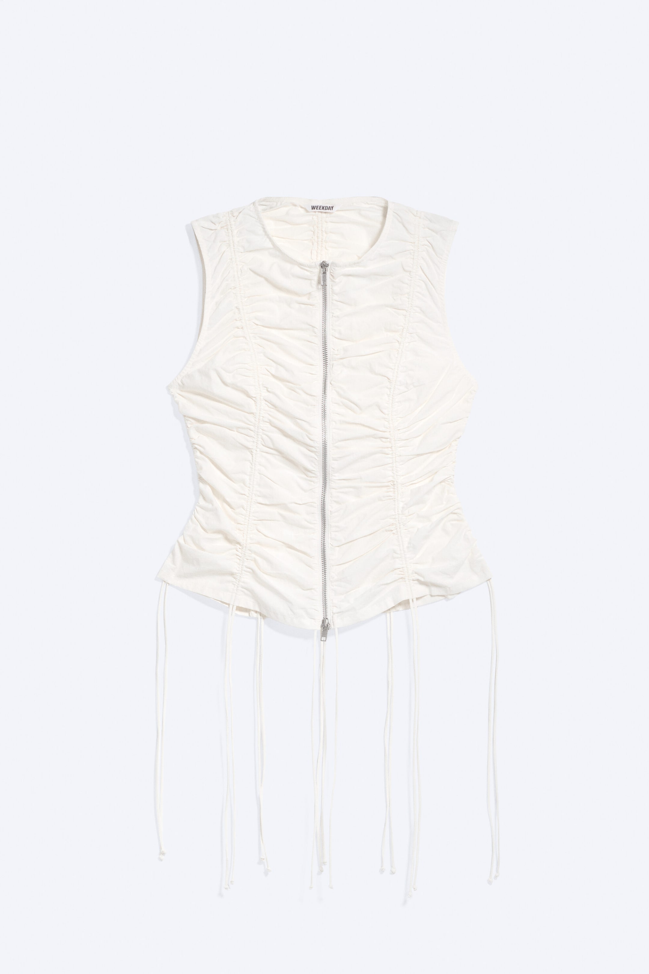 White - Ruched Zip Cotton Poplin Top - 1