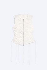 White - Ruched Zip Cotton Poplin Top - 0