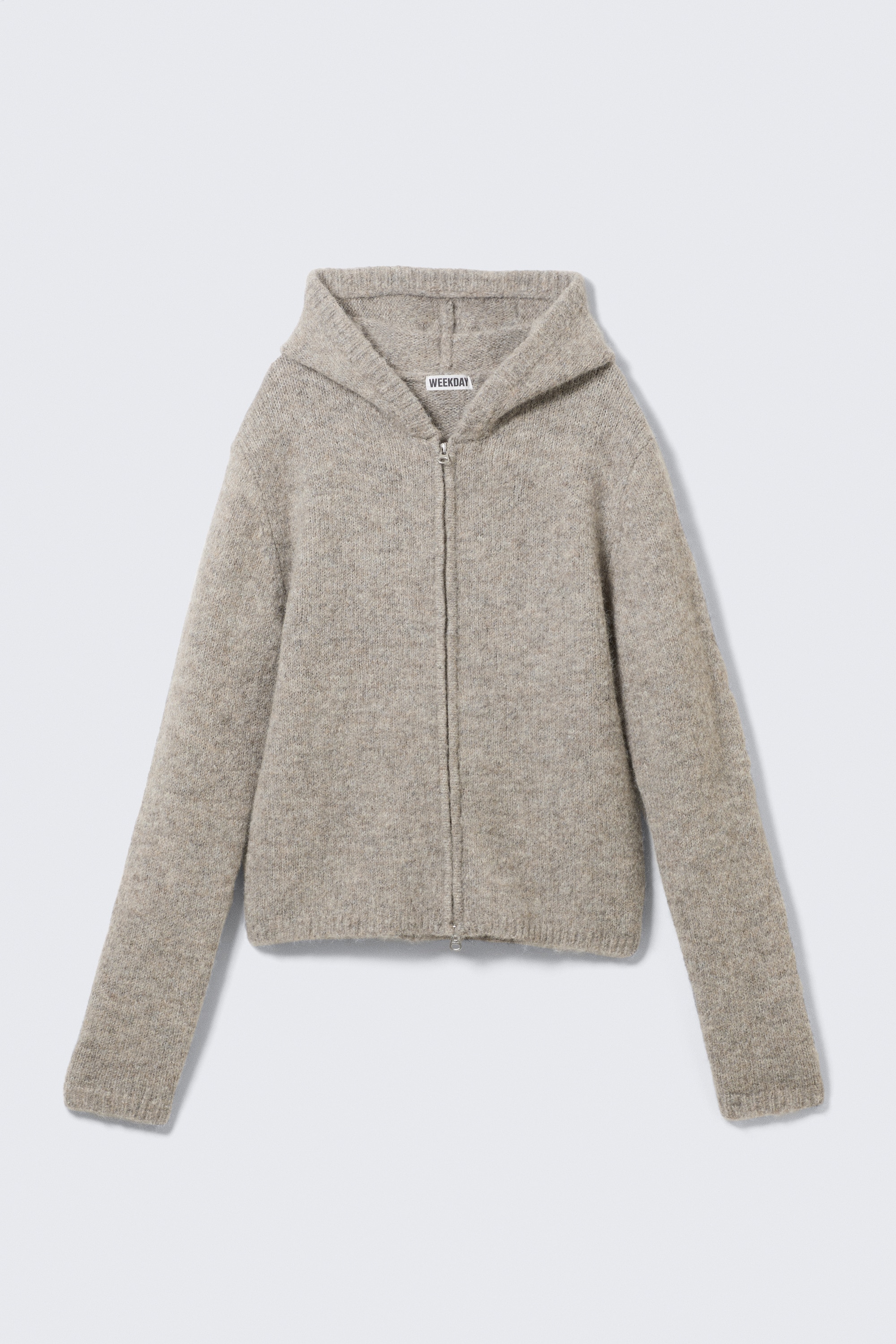 Knitted Wool-Blend Zip Hoodie - Dark Mole Melange